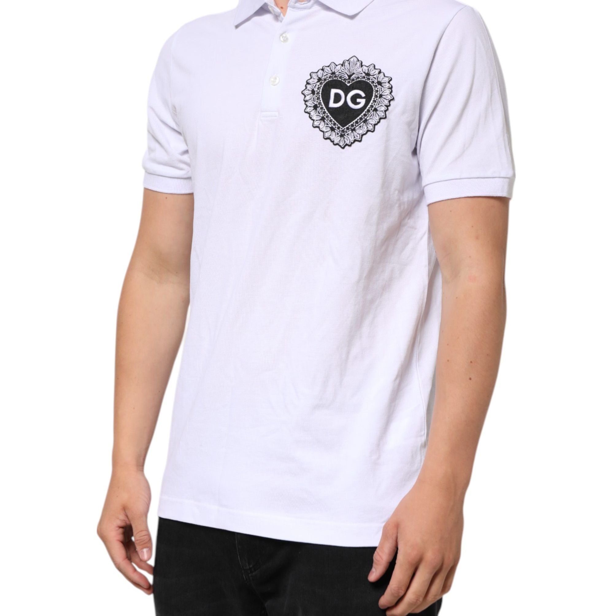 Dolce & Gabbana White Cotton DG Logo Heart Men Polo T-shirt