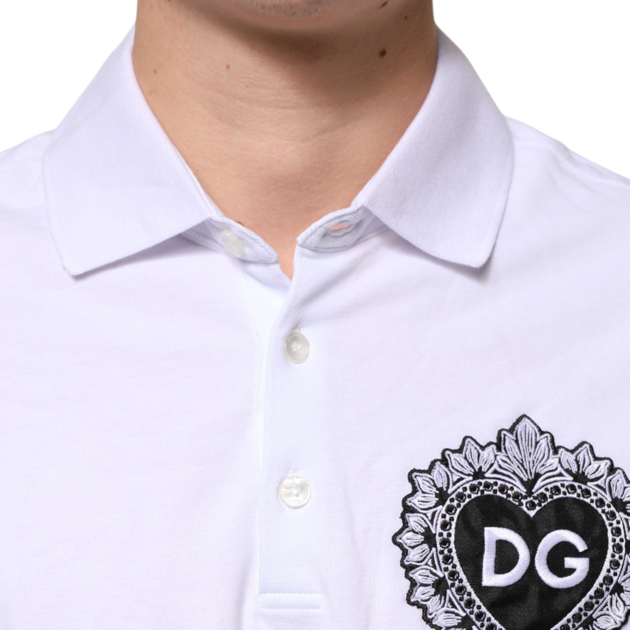 Dolce & Gabbana White Cotton DG Logo Heart Men Polo T-shirt