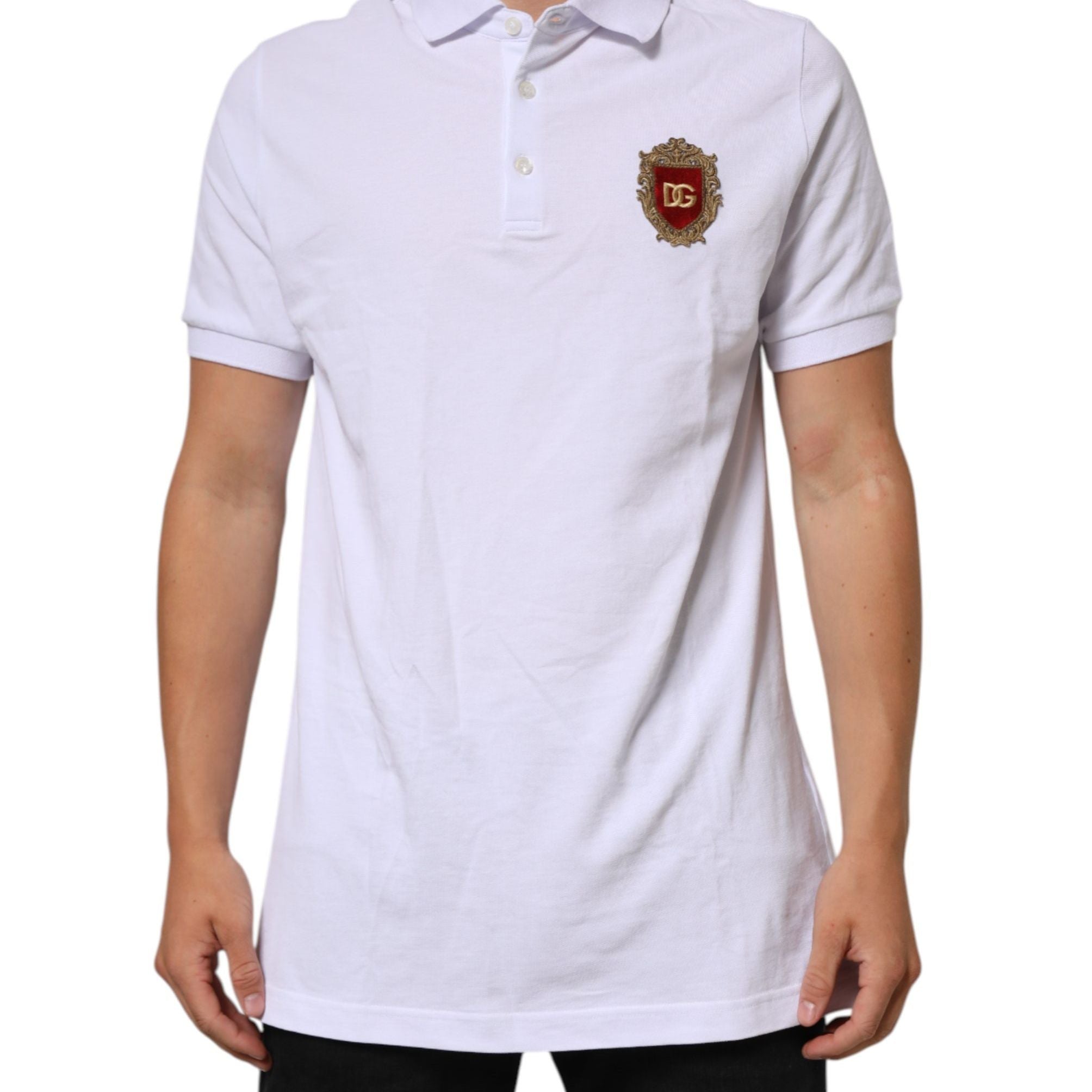 Dolce & Gabbana White Cotton Crest Embroidery Polo T-shirt