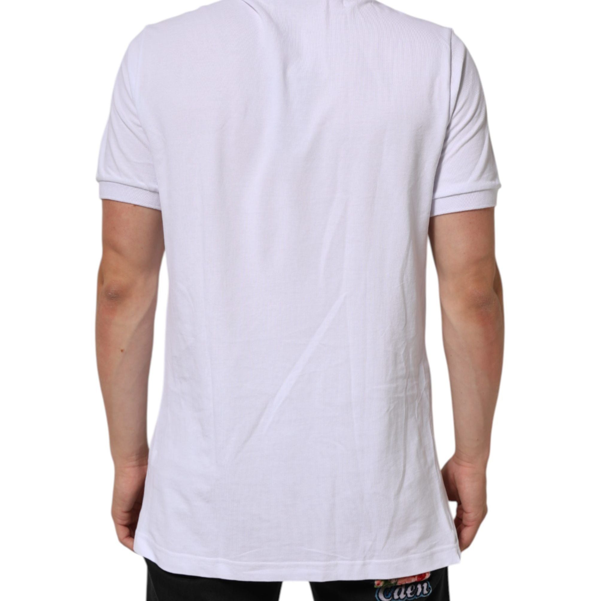 Dolce & Gabbana White Cotton Crest Embroidery Polo T-shirt