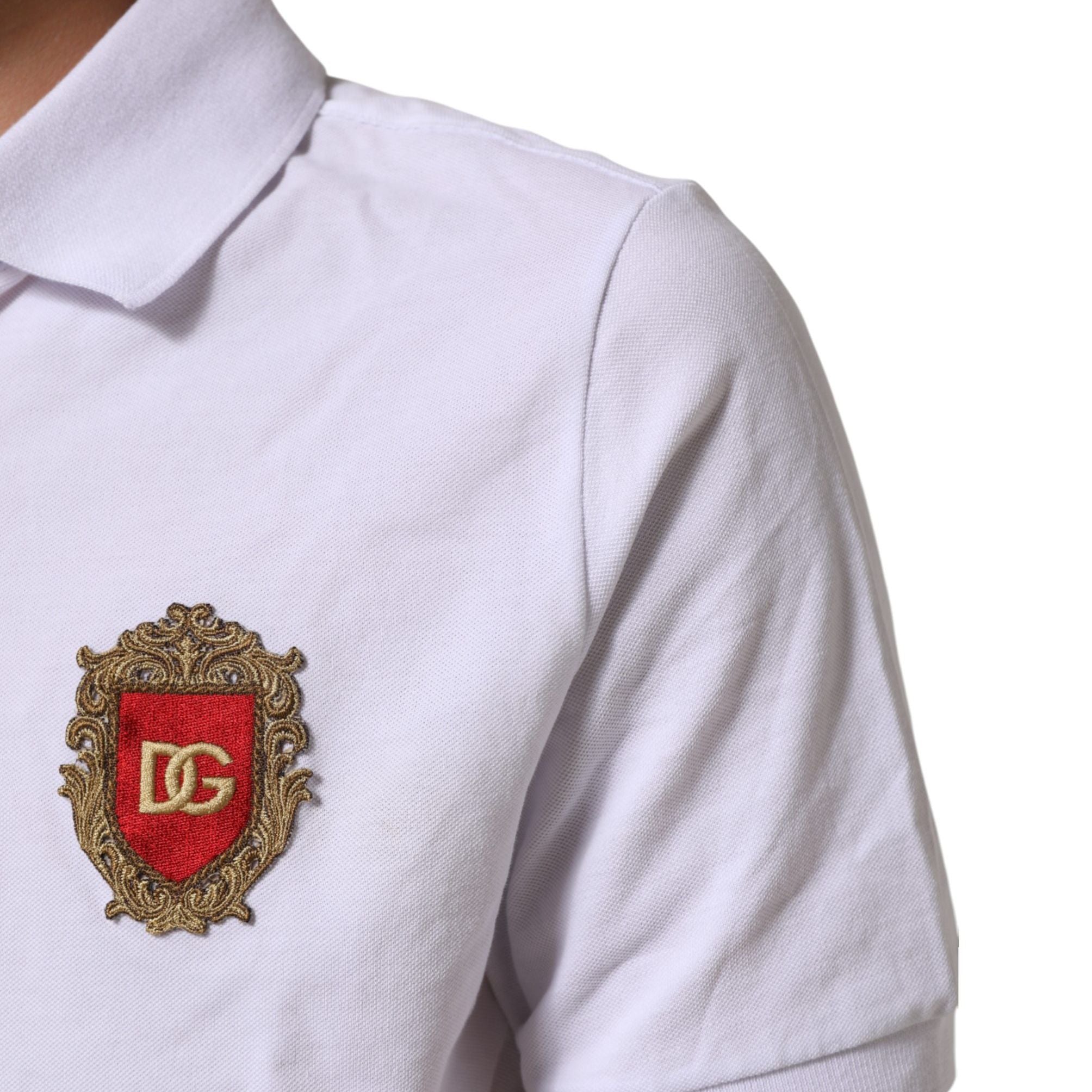 Dolce & Gabbana White Cotton Crest Embroidery Polo T-shirt