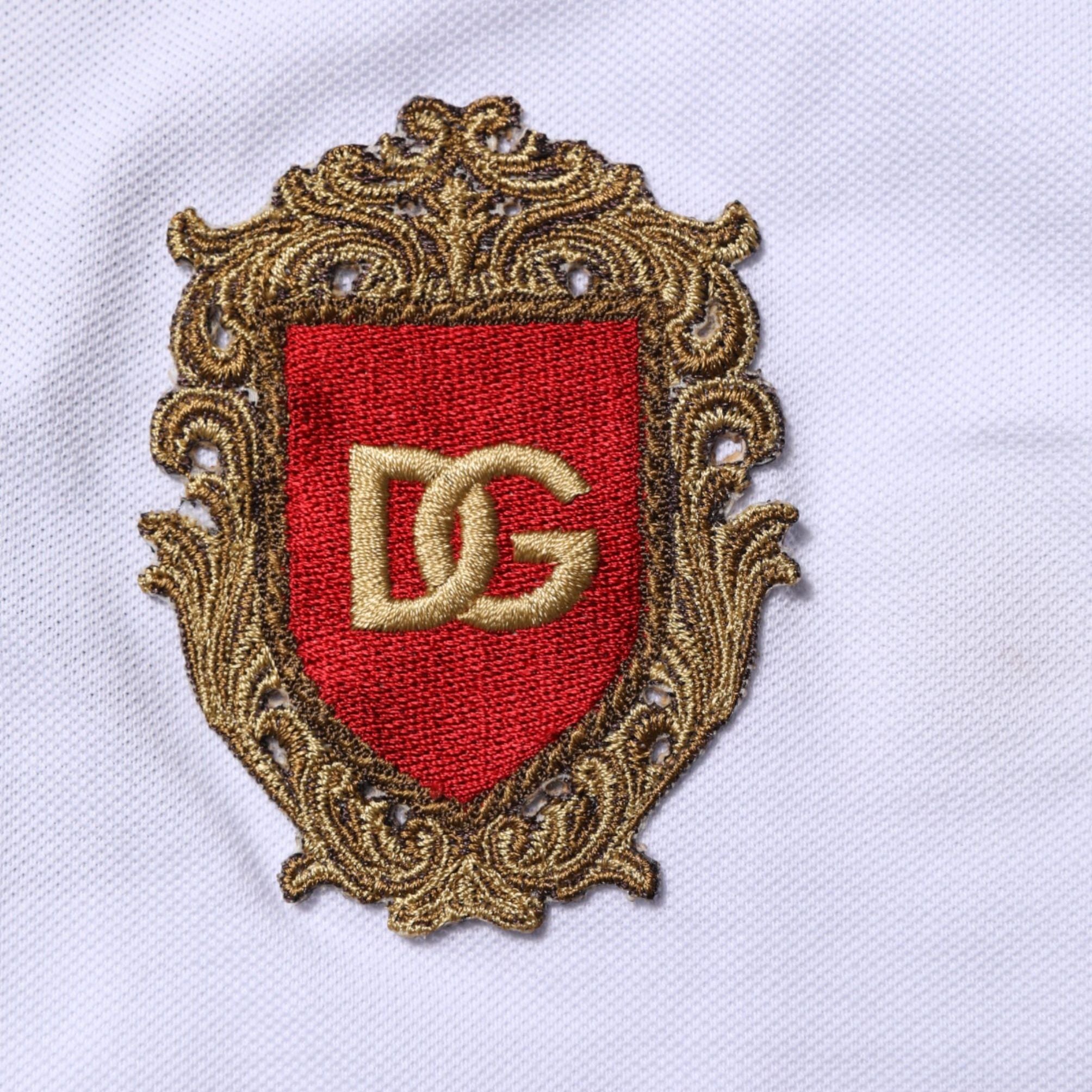 Dolce & Gabbana White Cotton Crest Embroidery Polo T-shirt