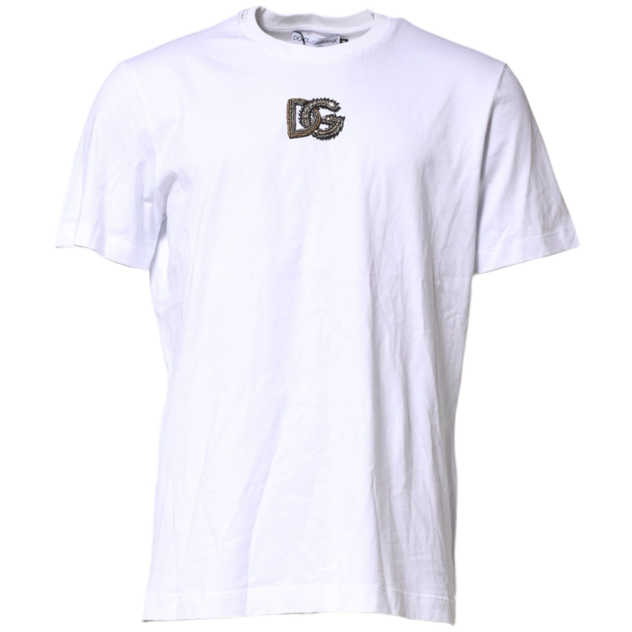 Dolce & Gabbana White Cotton DG Logo Embroidery Men T-shirt