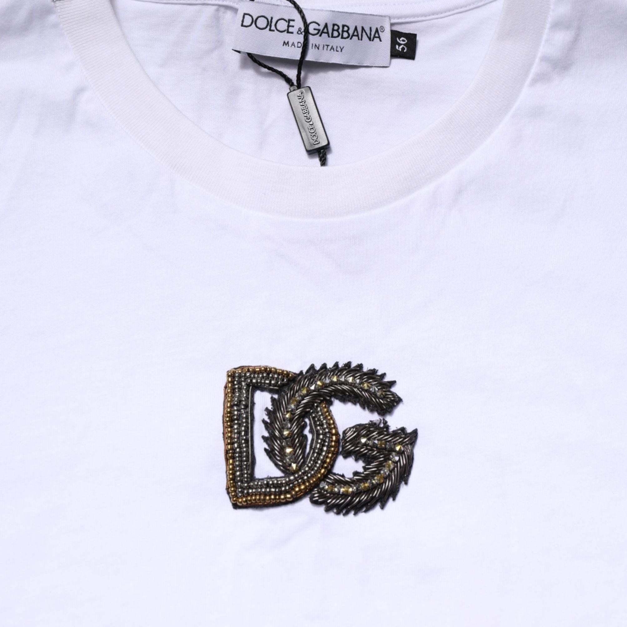 Dolce & Gabbana White Cotton DG Logo Embroidery Men T-shirt