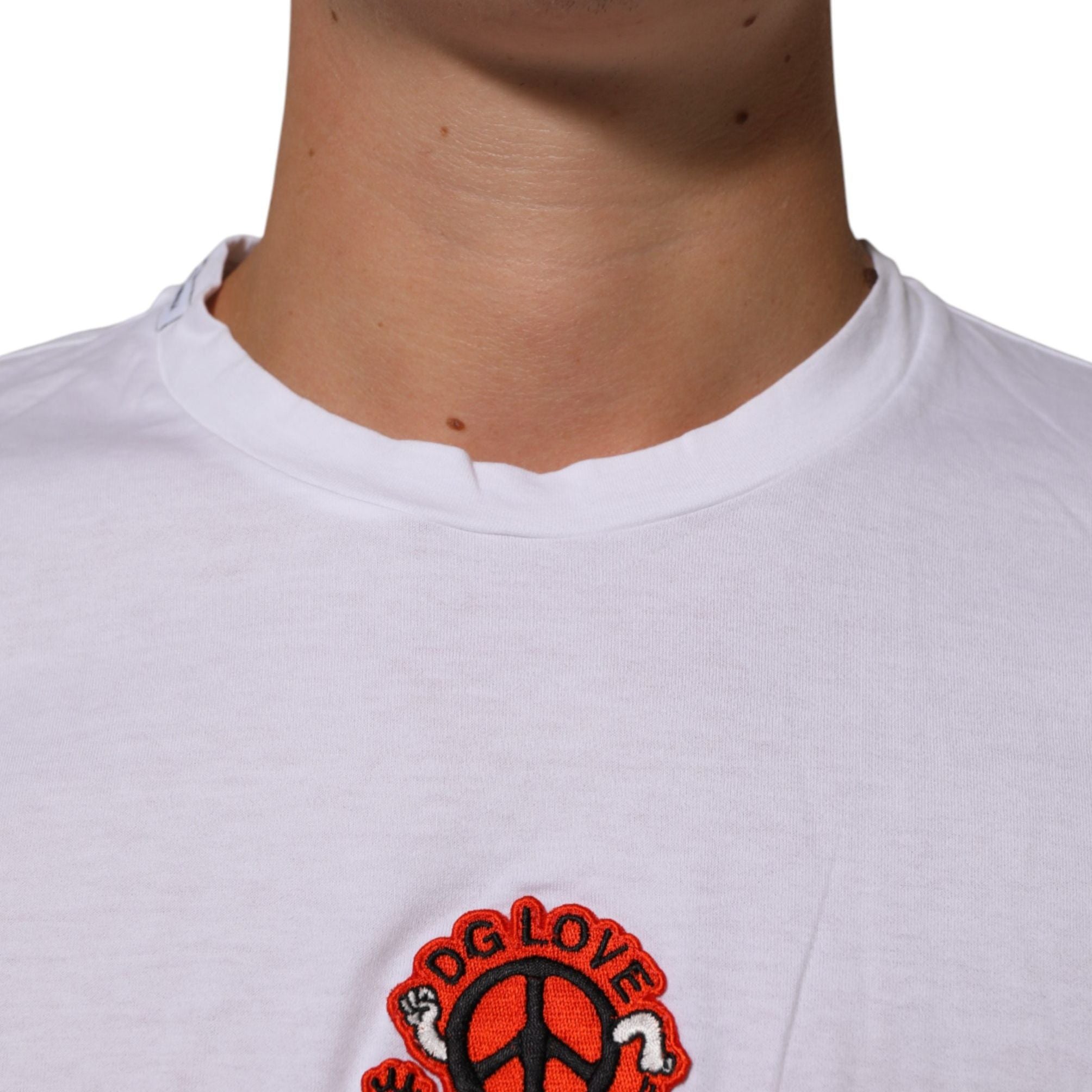 Dolce & Gabbana White Cotton DG Love Patch Crew Neck T-shirt