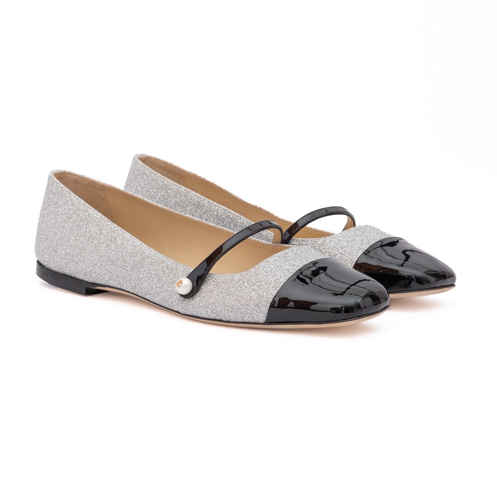 Jimmy Choo Grey Fine Glitter Elisa Flats