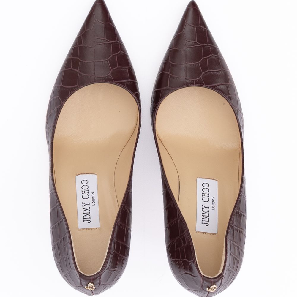 Jimmy Choo Burgundy Croco Embossed Leather Agnes Pumps