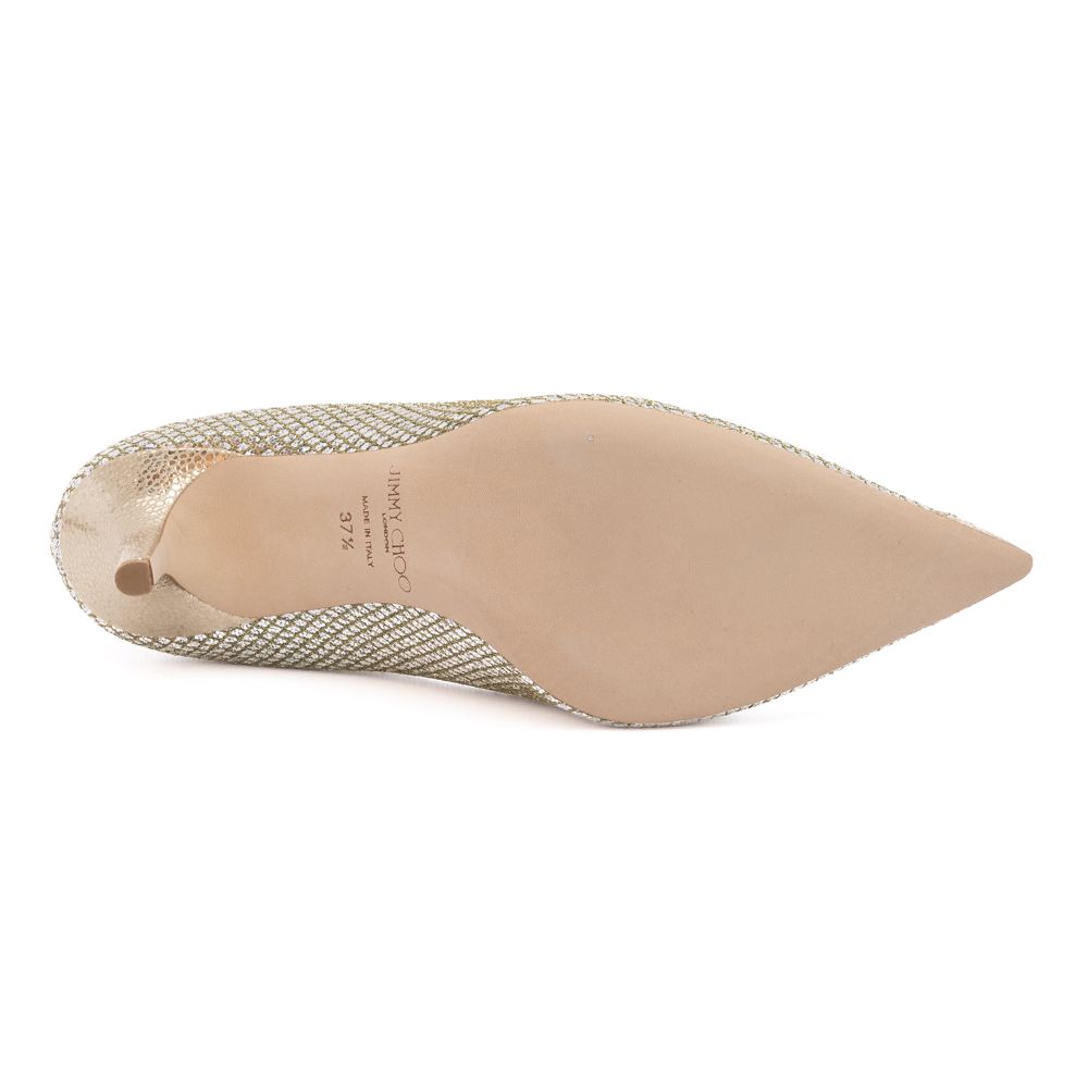 Jimmy Choo Gold Glitter Fabric Agnes Pumps