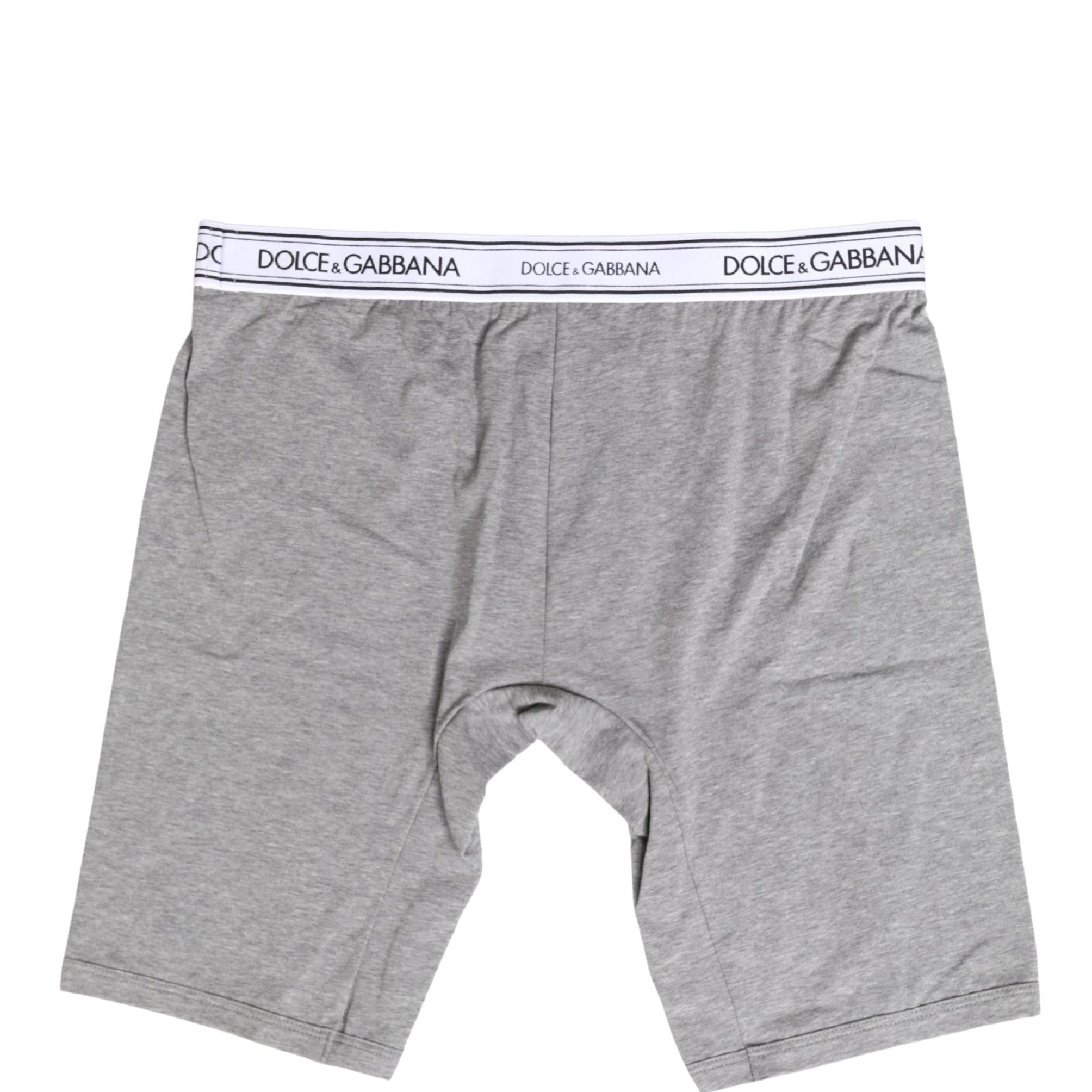 Dolce & Gabbana Gray Cotton Logo Waistband Midi Boxer Underwear