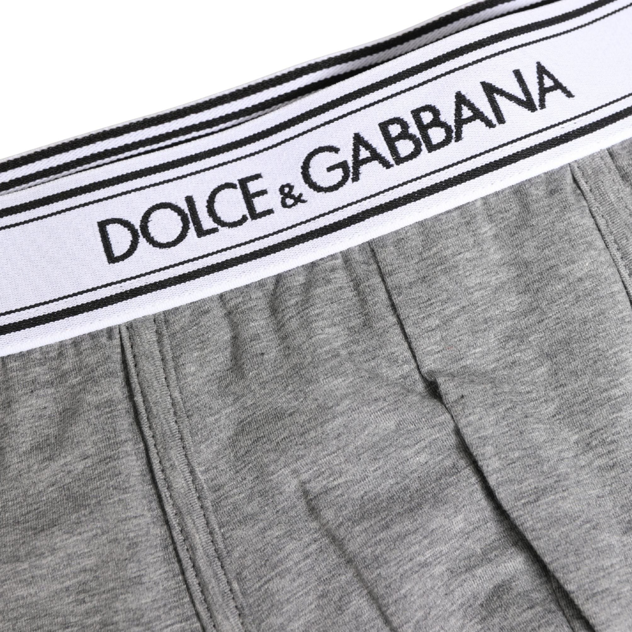 Dolce & Gabbana Gray Cotton Logo Waistband Midi Boxer Underwear