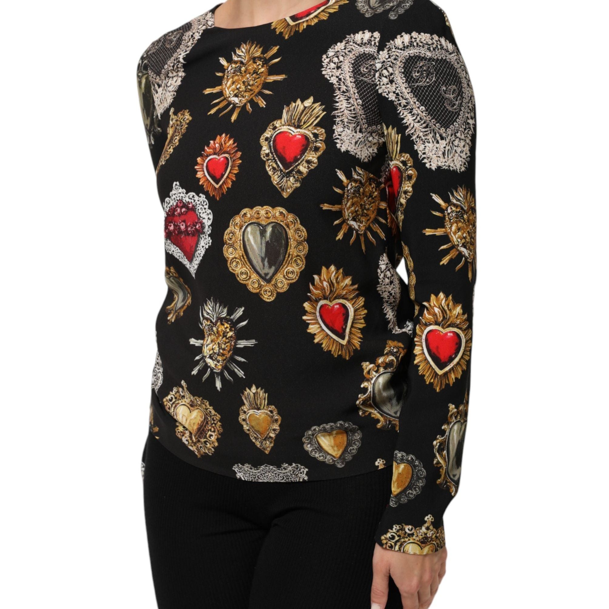 Dolce & Gabbana Black Sacred Heart Print LongSleeve Blouse Top