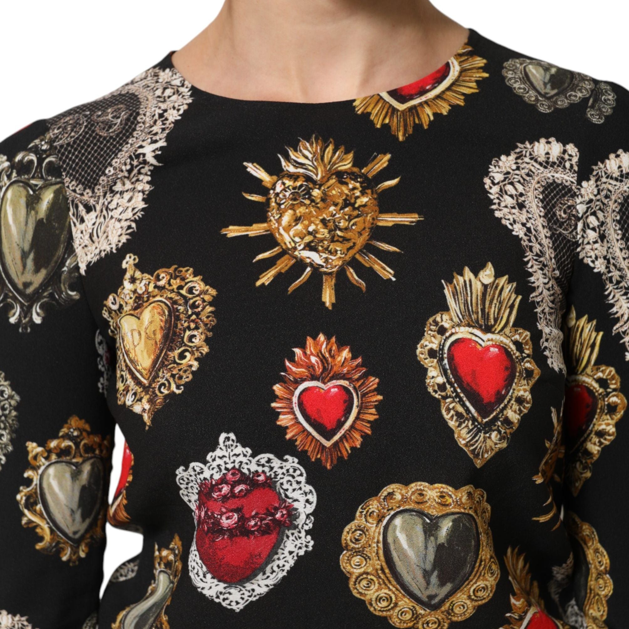 Dolce & Gabbana Black Sacred Heart Print LongSleeve Blouse Top
