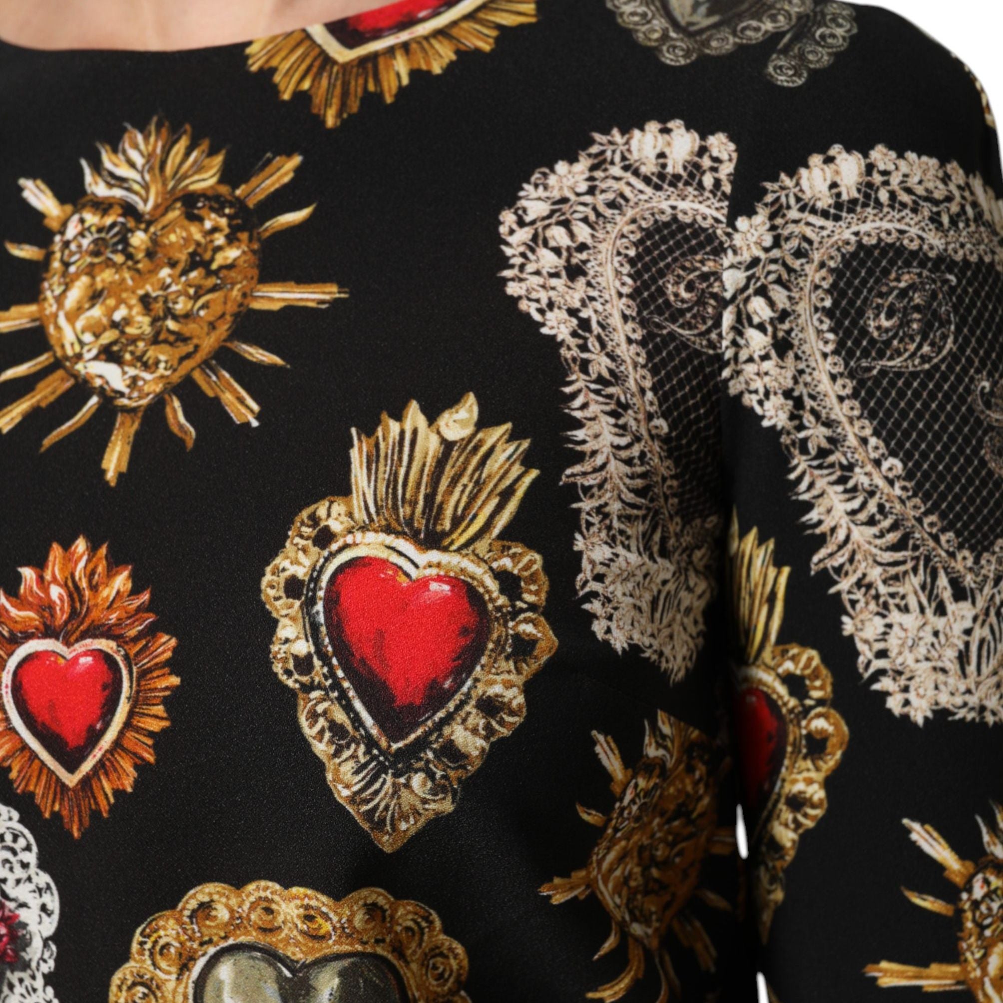 Dolce & Gabbana Black Sacred Heart Print LongSleeve Blouse Top