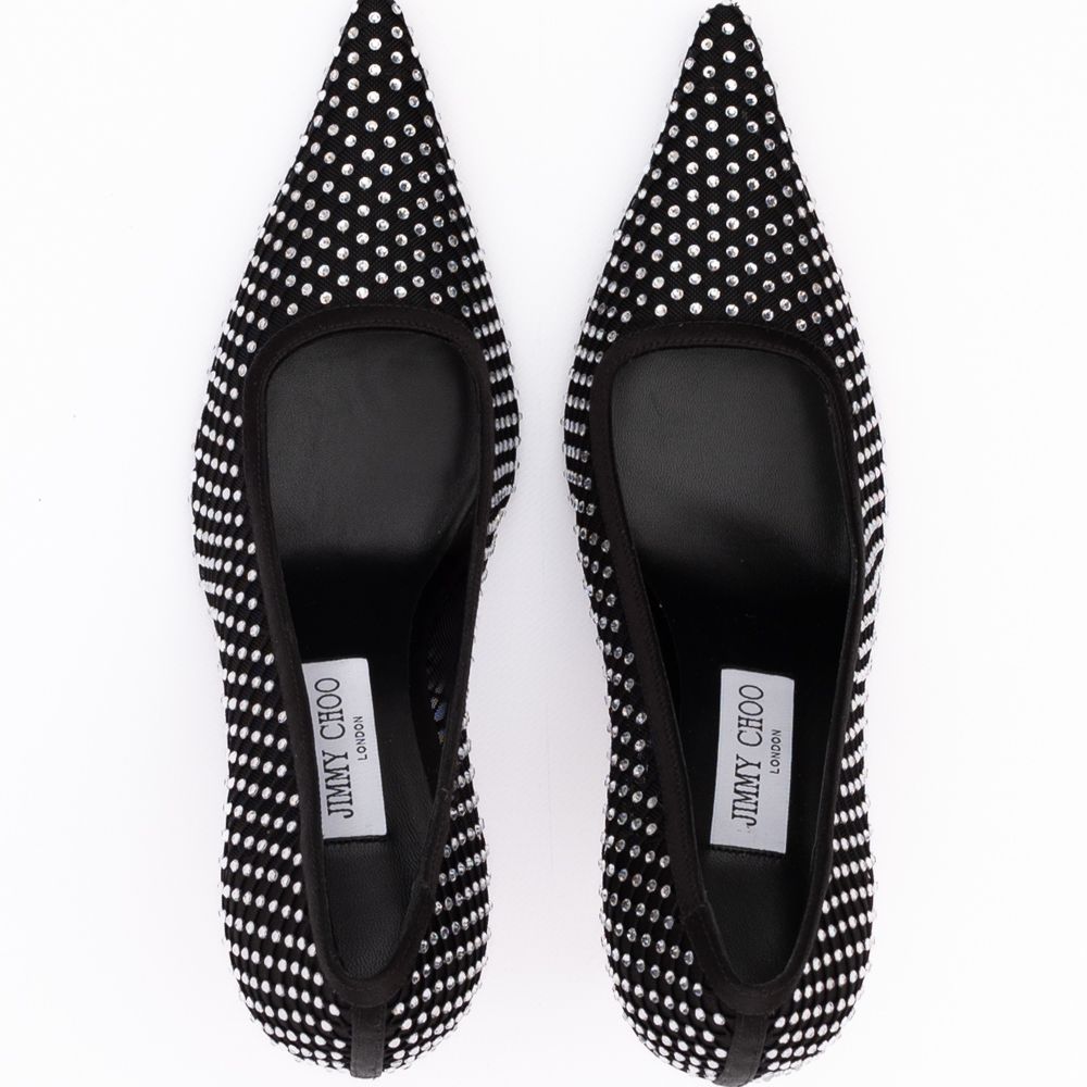 Jimmy Choo Black Mesh Satin Crystal Ixia 95 Pumps