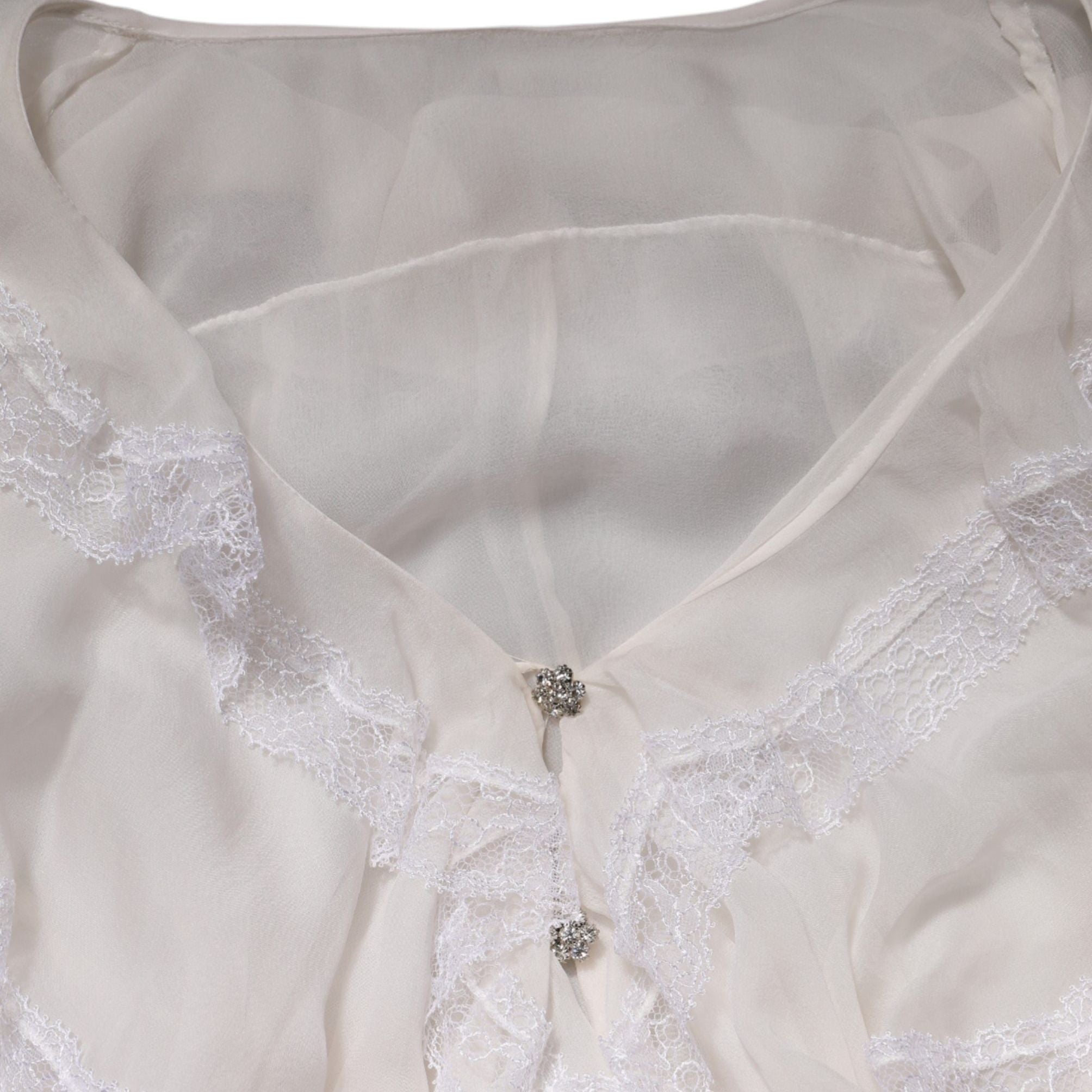 Dolce & Gabbana White LongSleeve Lace Trim Ruffled Blouse Top