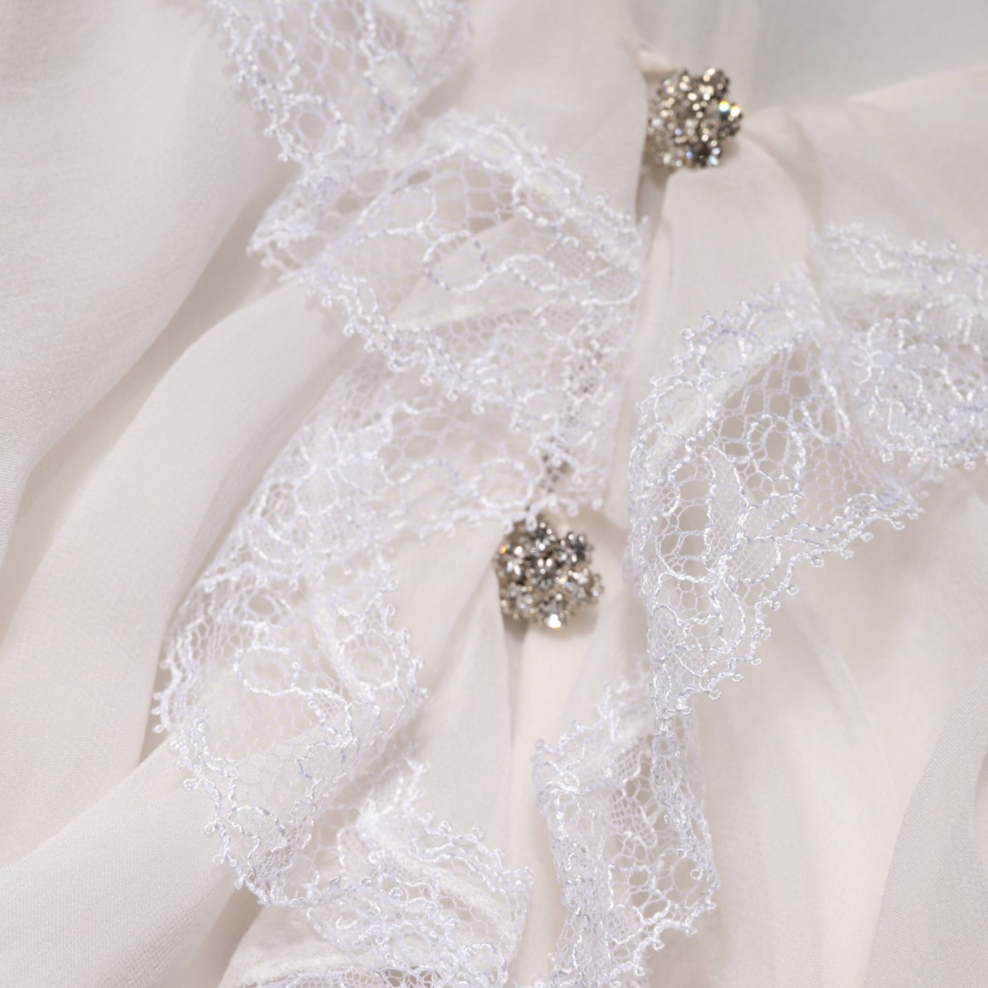 Dolce & Gabbana White LongSleeve Lace Trim Ruffled Blouse Top