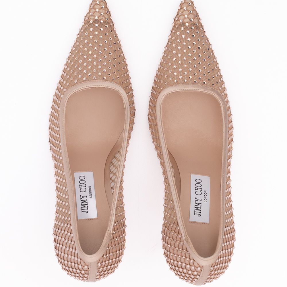 Jimmy Choo Powder Pink Mesh Satin Crystal Ixia 95 Pumps