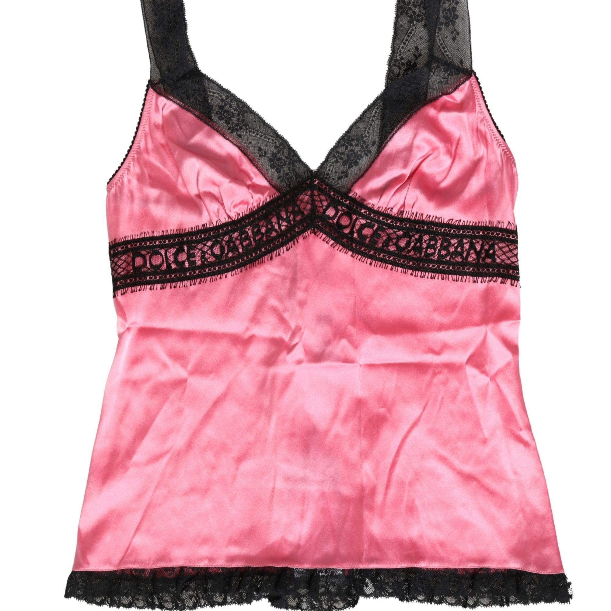 Dolce & Gabbana Pink Silk Satin Lace Trim Lingerie Top Sleepwear