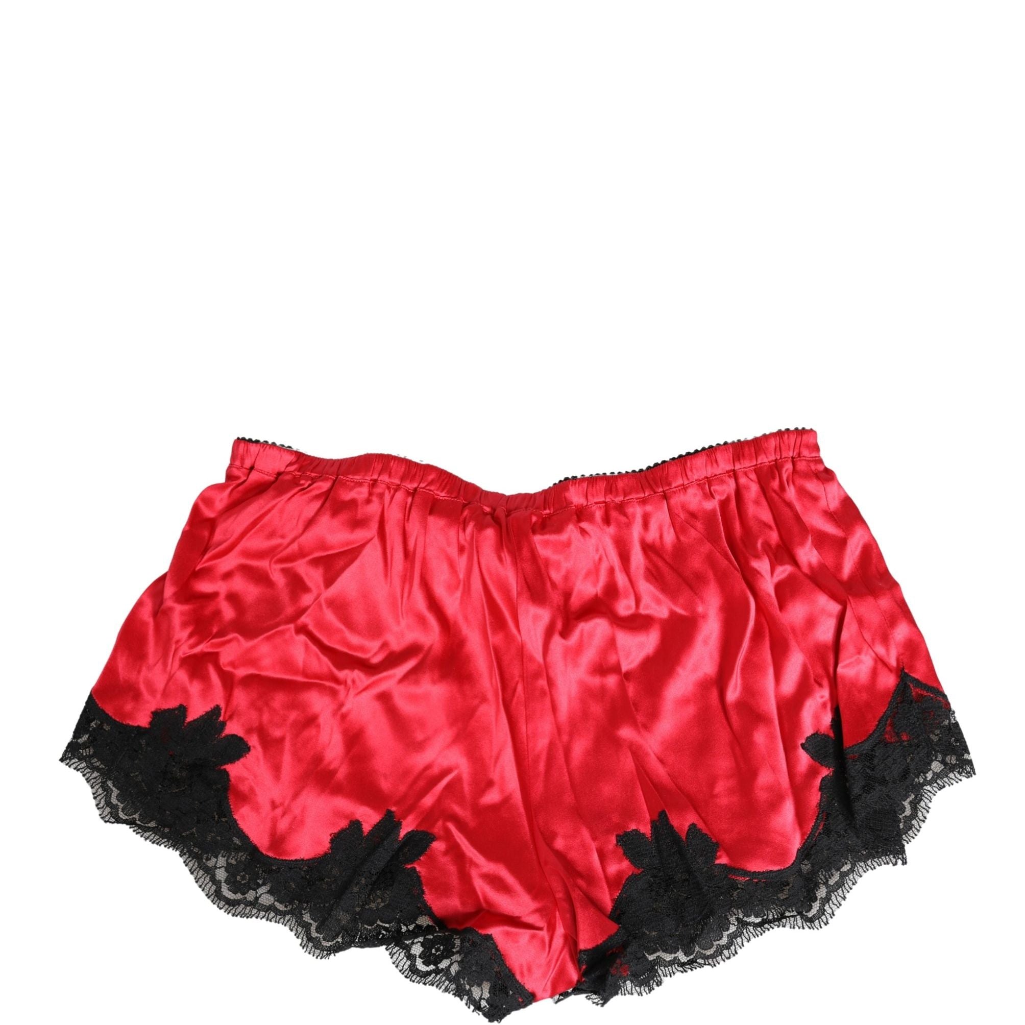 Dolce & Gabbana Red Silk Satin Lace Trim Pajama Shorts Sleepwear