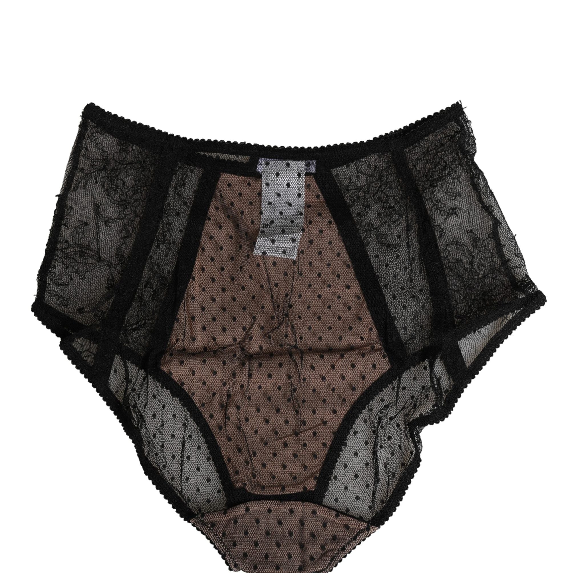 Dolce & Gabbana Black Sheer Polka Dot Lace High Waist Brief Underwear