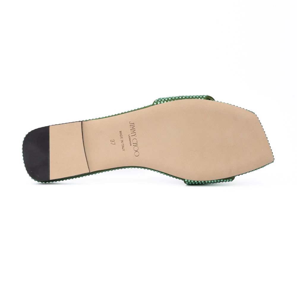 Jimmy Choo Green Satin Crystal Clovis Flat