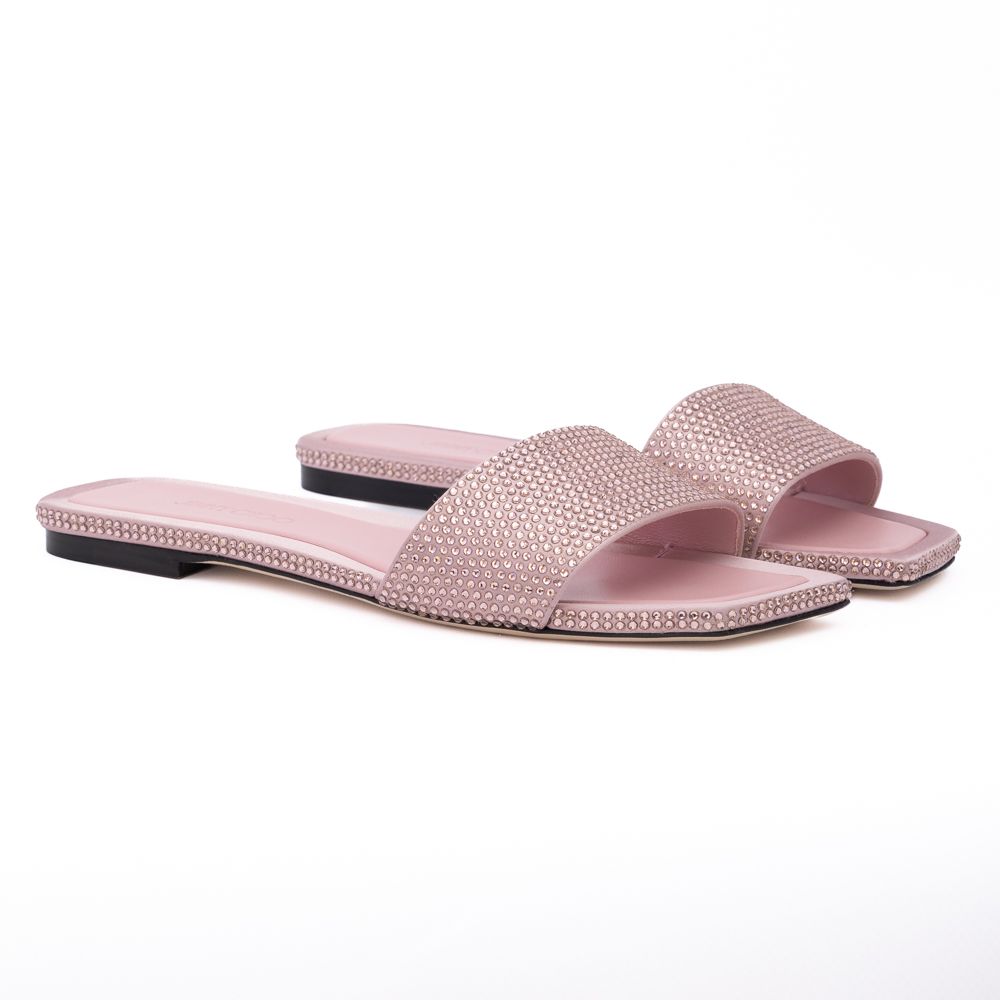 Jimmy Choo Pink Satin Crystal Clovis Flat