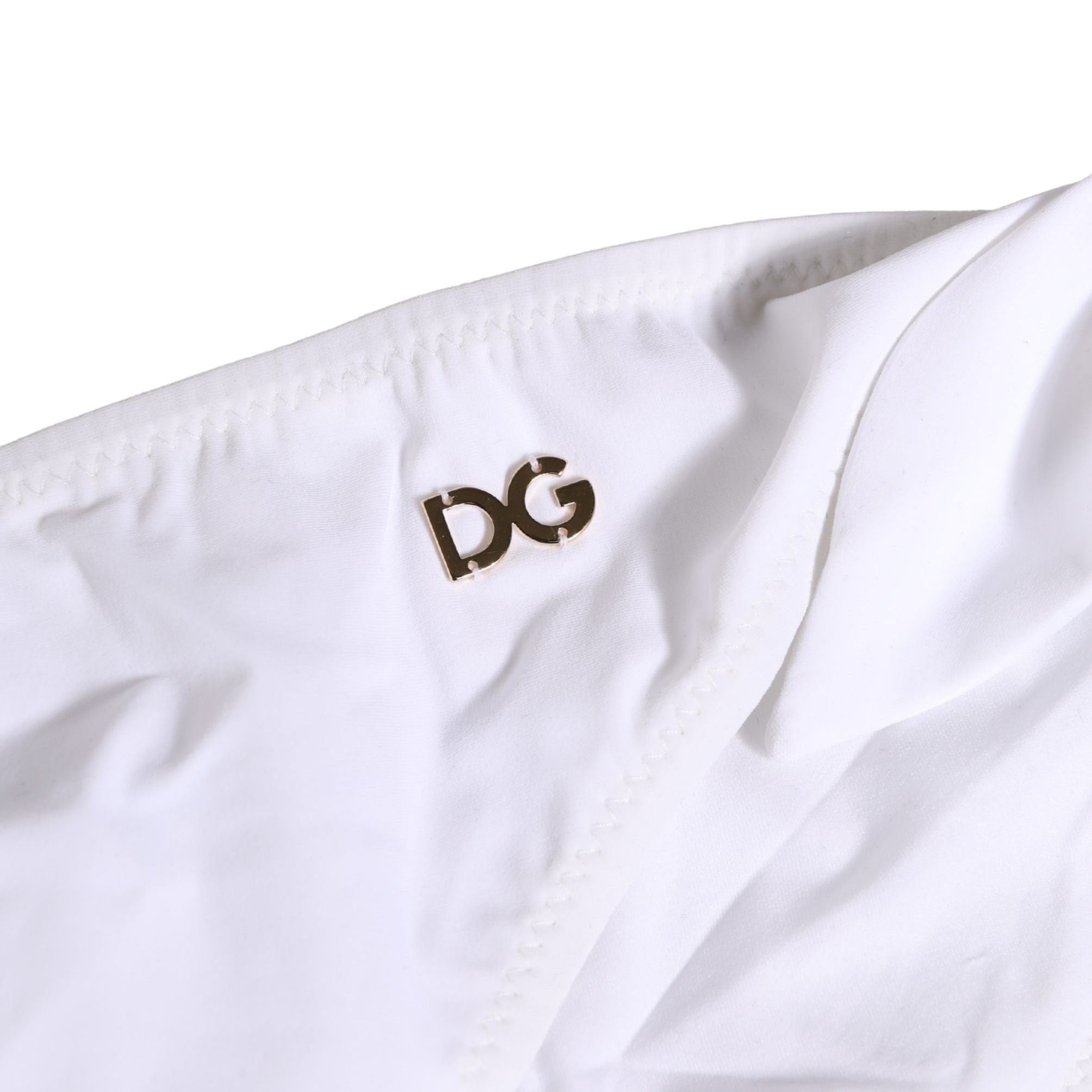 Dolce & Gabbana White Nylon DG Logo Plaque Bikini Bottom Swimwear