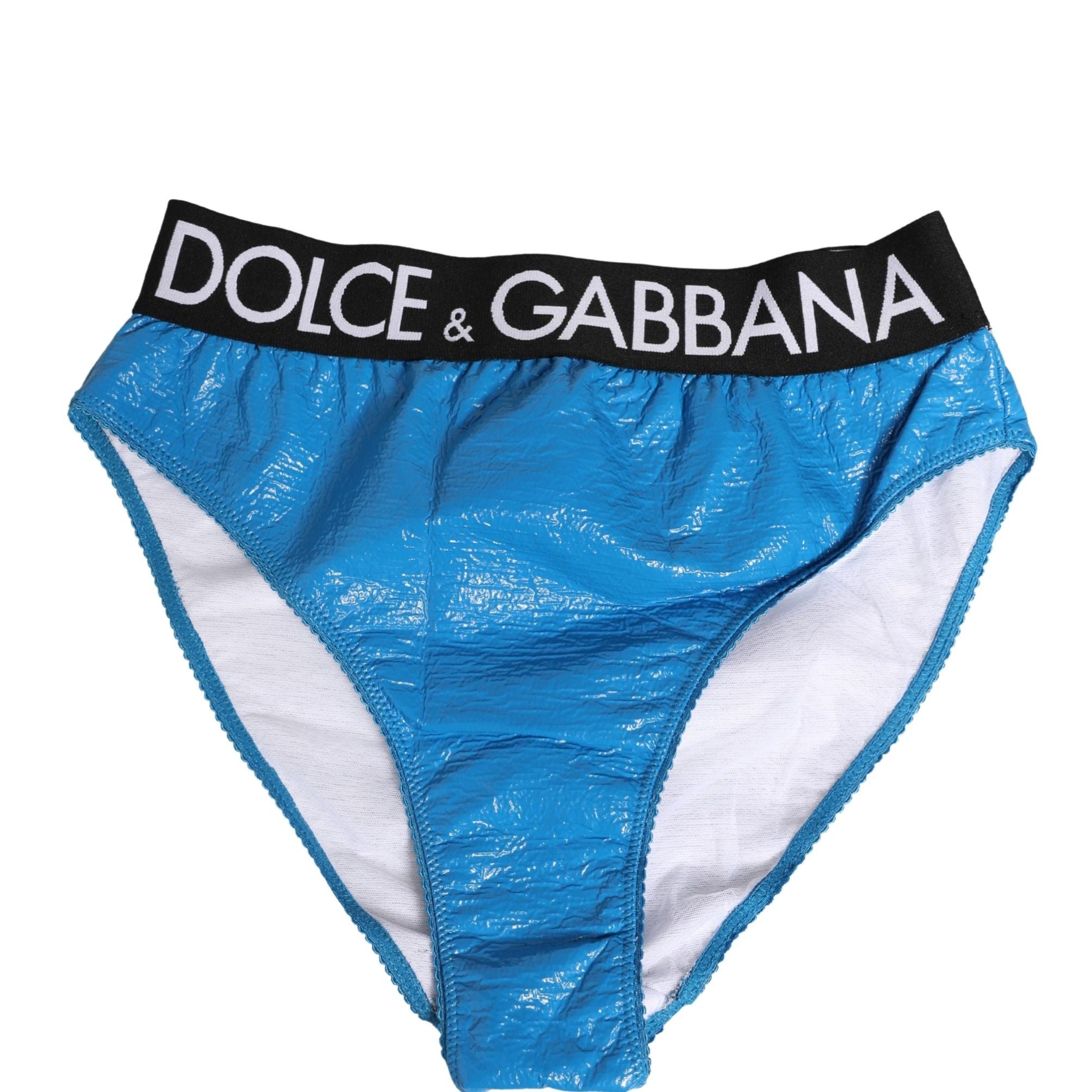 Dolce & Gabbana Blue Logo Waistband High Waist Brief Underwear