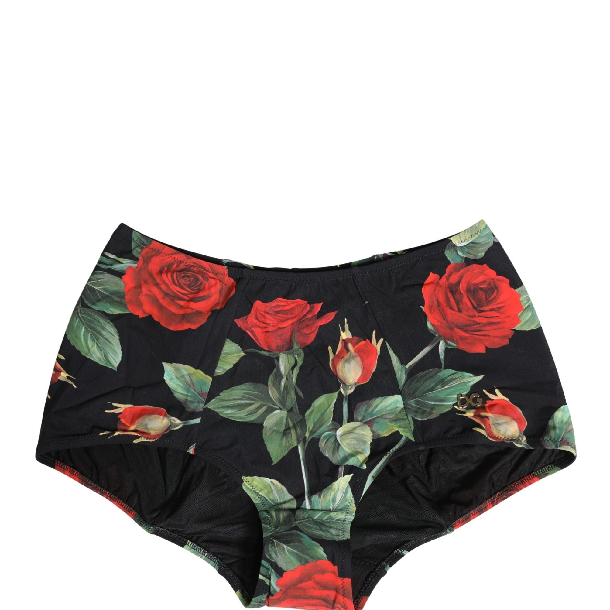 Dolce & Gabbana Black Rose Print High Waisted Girdle Underwear