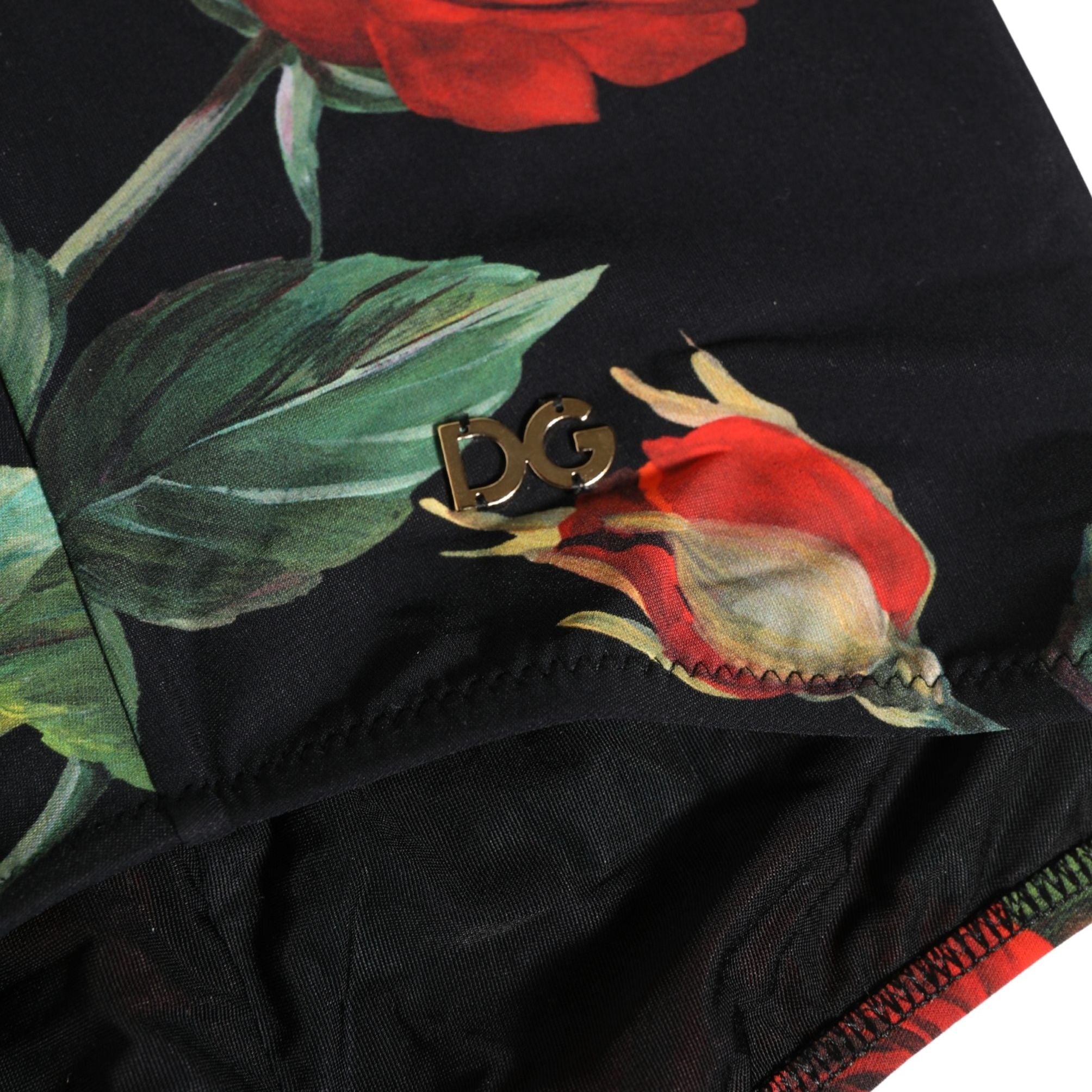 Dolce & Gabbana Black Rose Print High Waisted Girdle Underwear