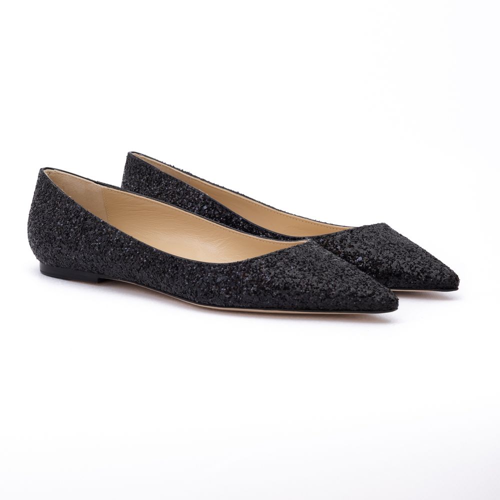 Jimmy Choo Black Coarse Glitter Fabric Alina Ballet Flat