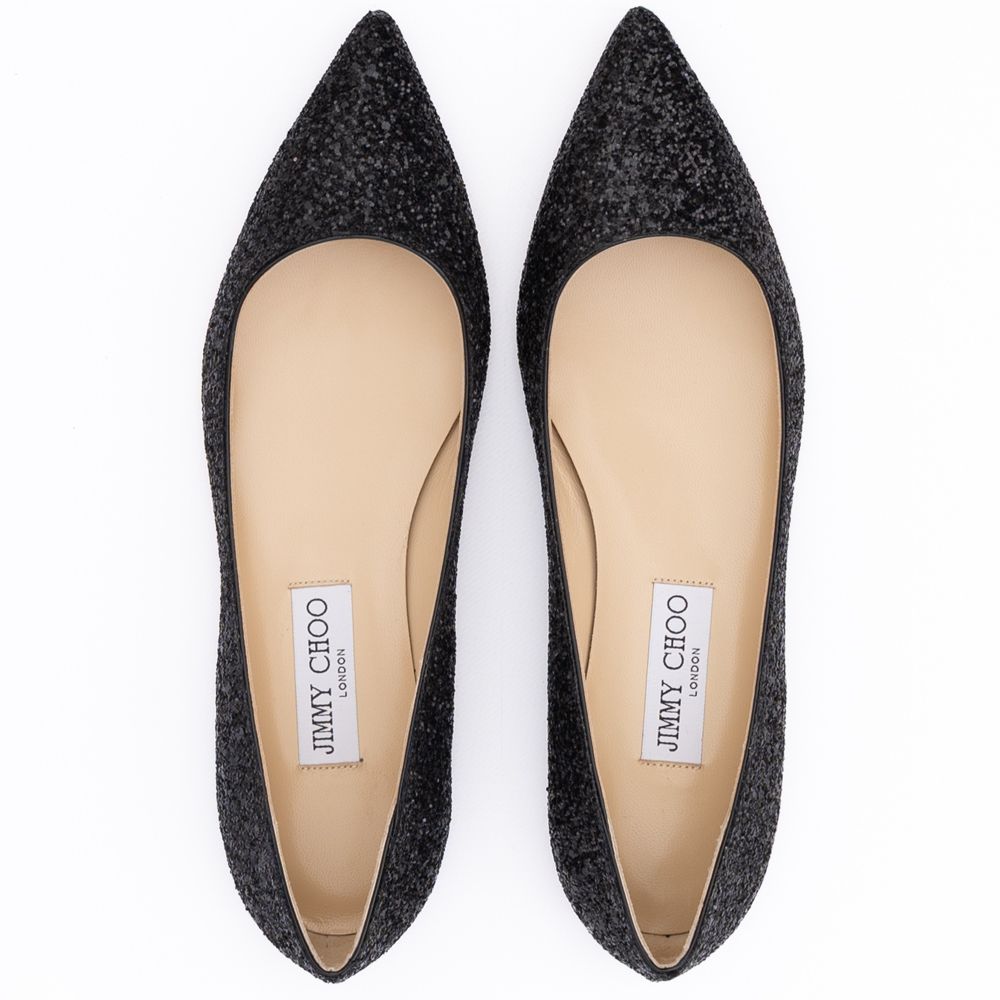 Jimmy Choo Black Coarse Glitter Fabric Alina Ballet Flat