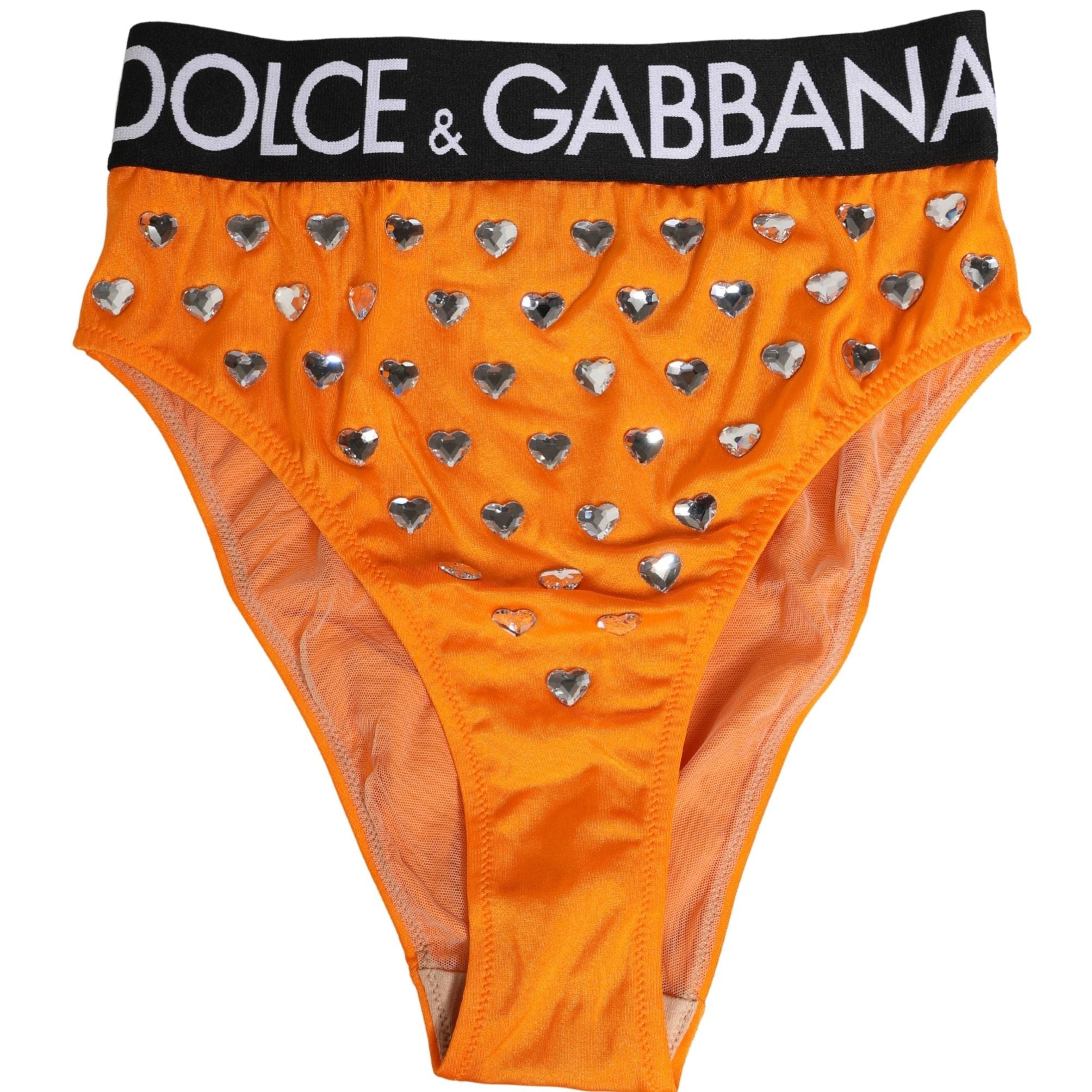Dolce & Gabbana Orange Crystal High Waist Brief Panty Underwear