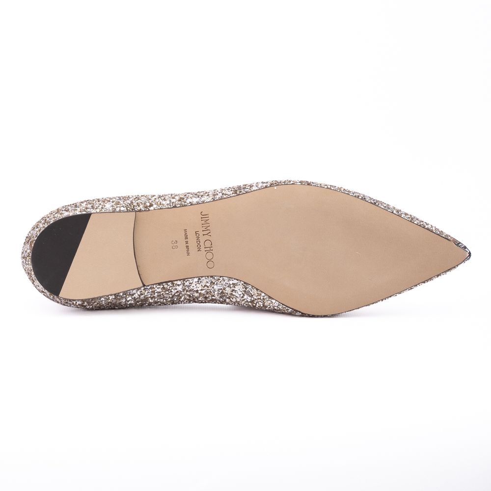Jimmy Choo Rose Gold Glitter Fabric Alina Ballet Flat