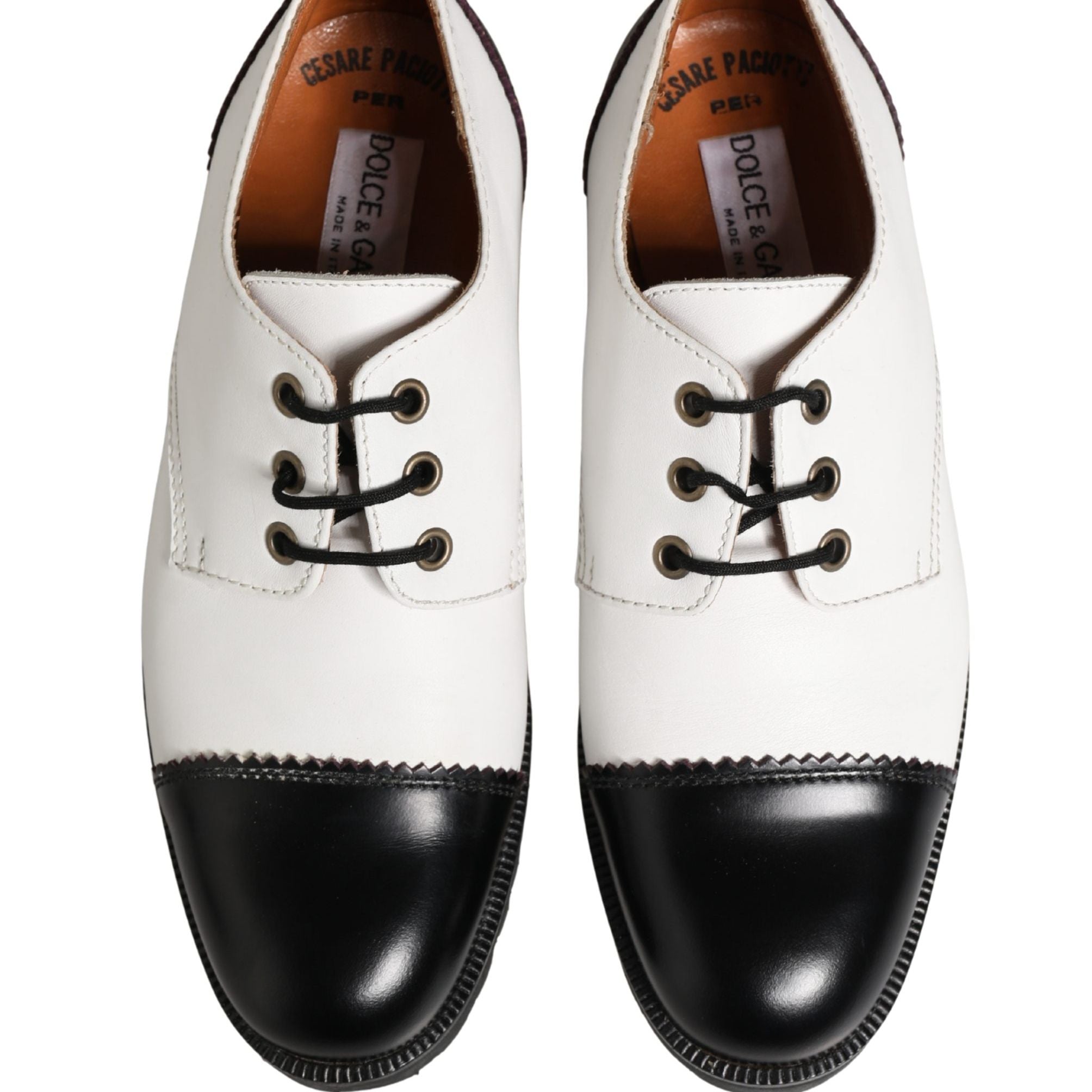 Cesare Paciotti Black White Leather Derby Shoes