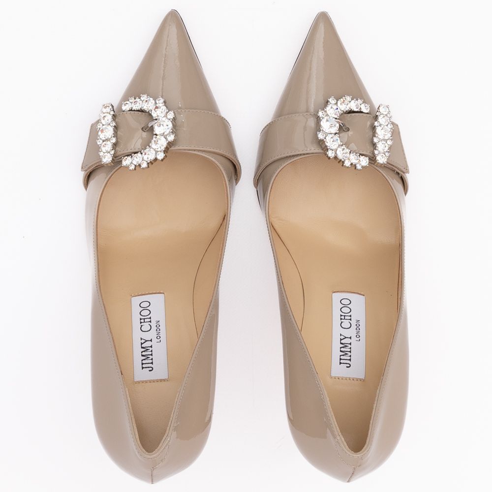 Jimmy Choo Taupe Grey Patent Leather Chery 85 Pumps