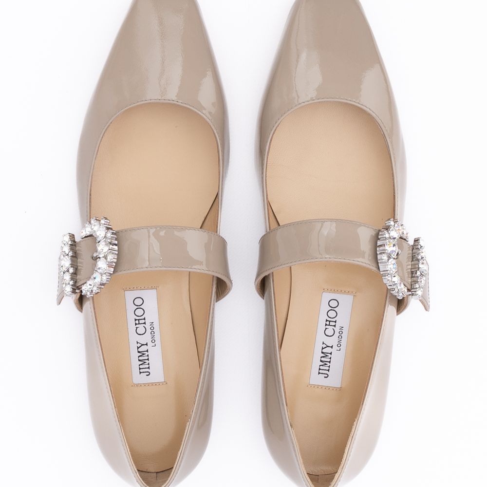 Jimmy Choo Taupe Grey Patent Leather Chery Ballet Flat