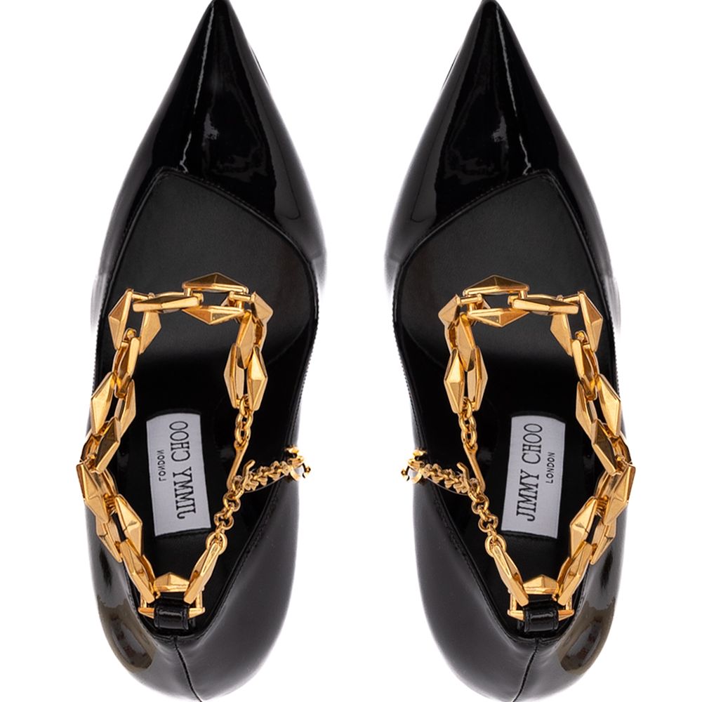 Jimmy Choo Black Patent Leather Diamond Talura 100 Pumps
