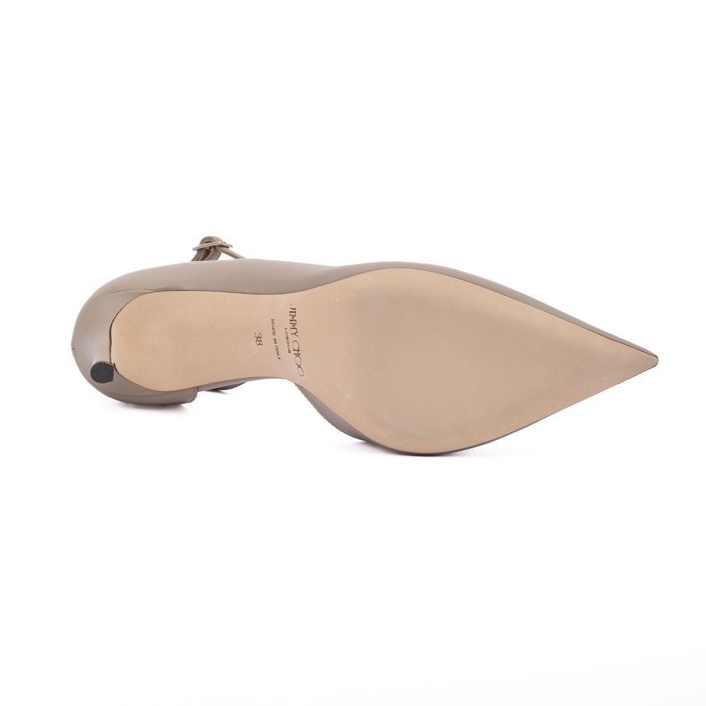 Jimmy Choo Taupe Grey Calf Leather Leona 85 Pumps