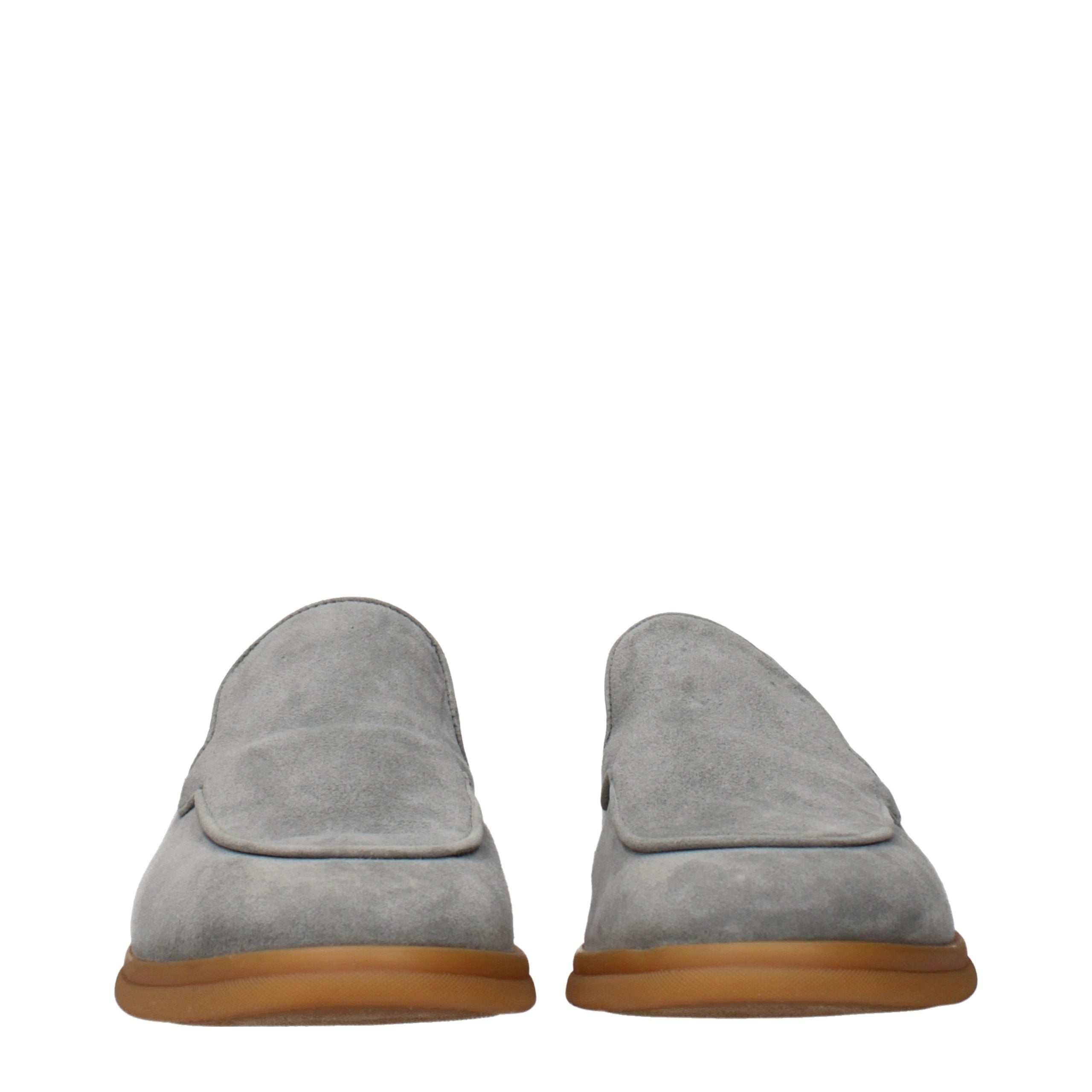 Eleventy Gray Leather Slip-On Loafers