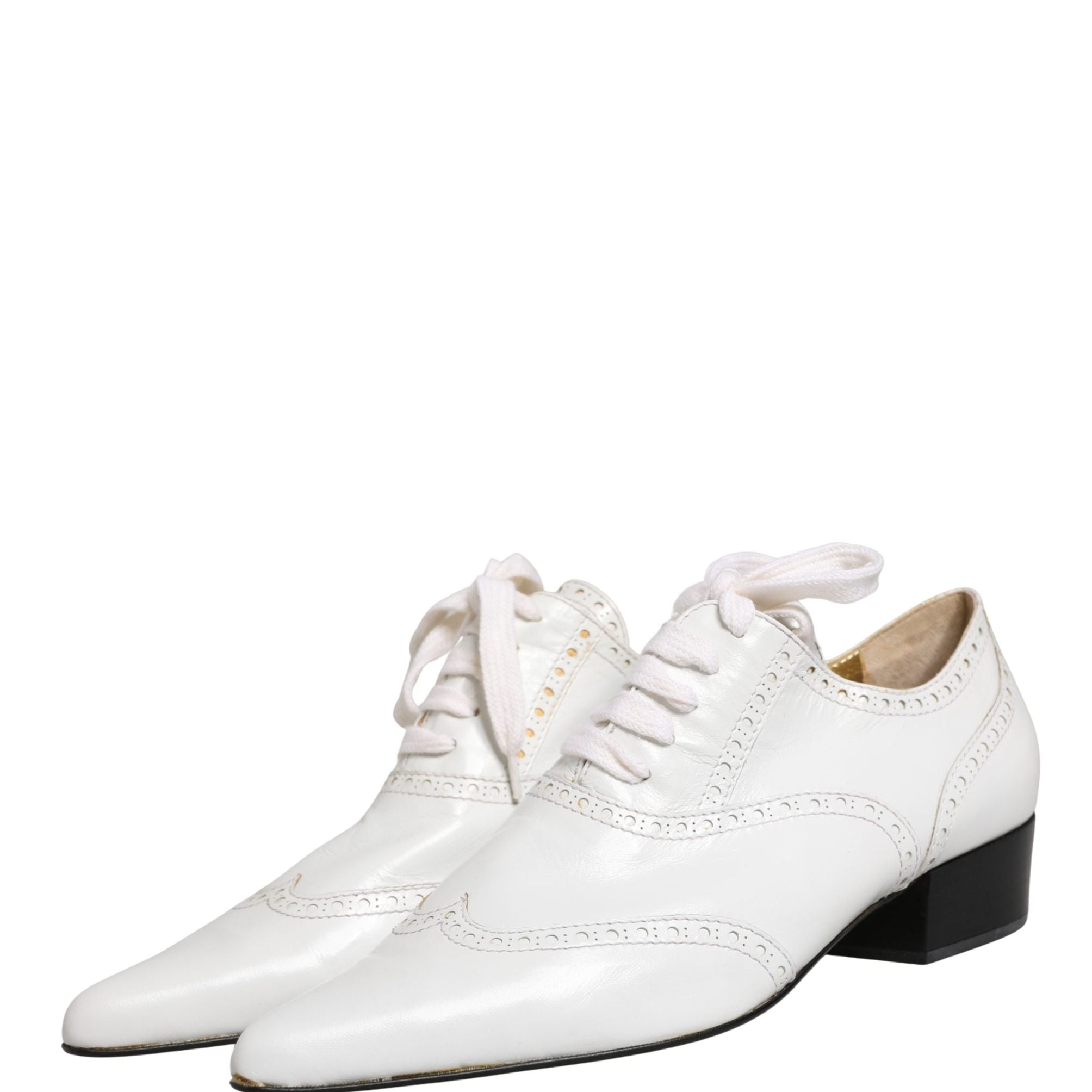 Dolce & Gabbana White Leather Brogue Oxford Lace Up Shoes