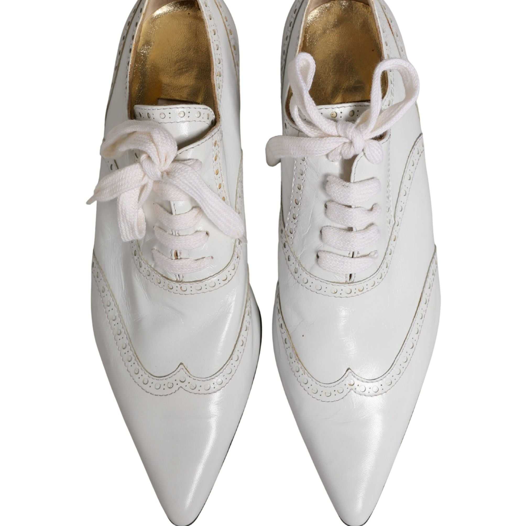 Dolce & Gabbana White Leather Brogue Oxford Lace Up Shoes