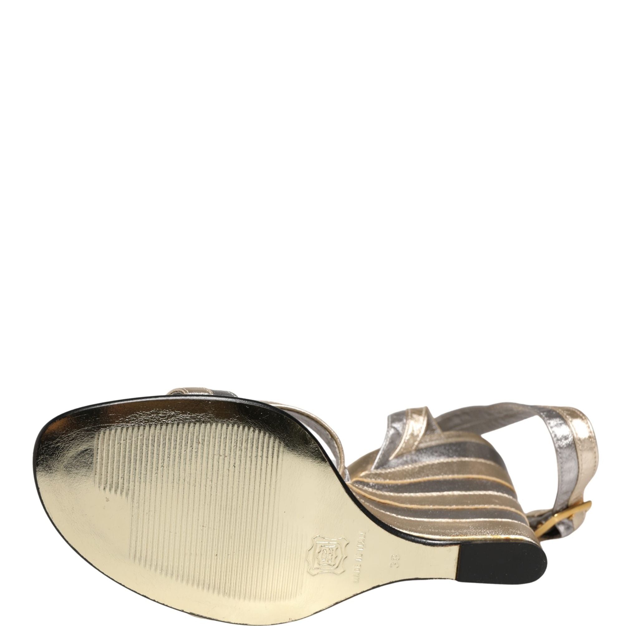 Dolce & Gabbana Gold Silver Leather Wedge Heels Sandals Shoes