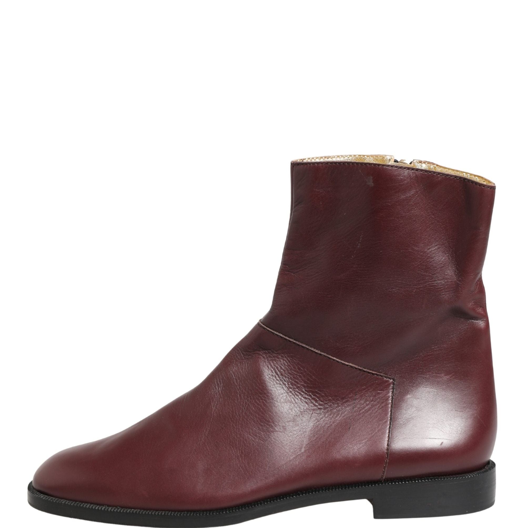 Dolce & Gabbana Maroon Leather Flats Biker Ankle Boots Shoes