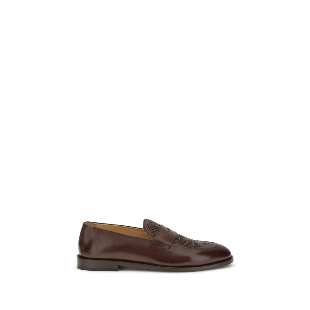 Brunello Cucinelli Brown Calf Leather Bos Taurus Slip-On Loafers