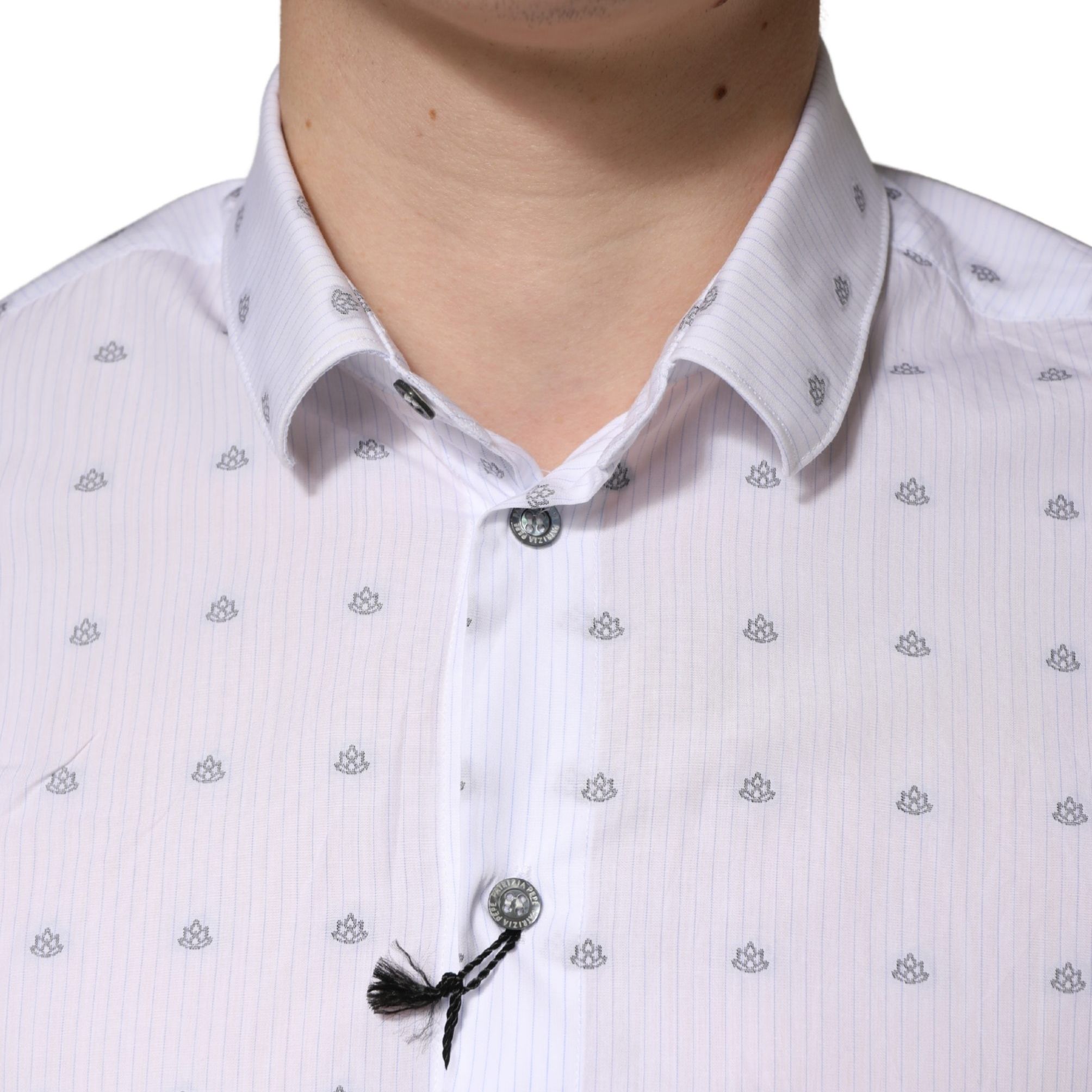 Patrizia Pepe White Cotton Slim Fit Collared Men Dress Shirt