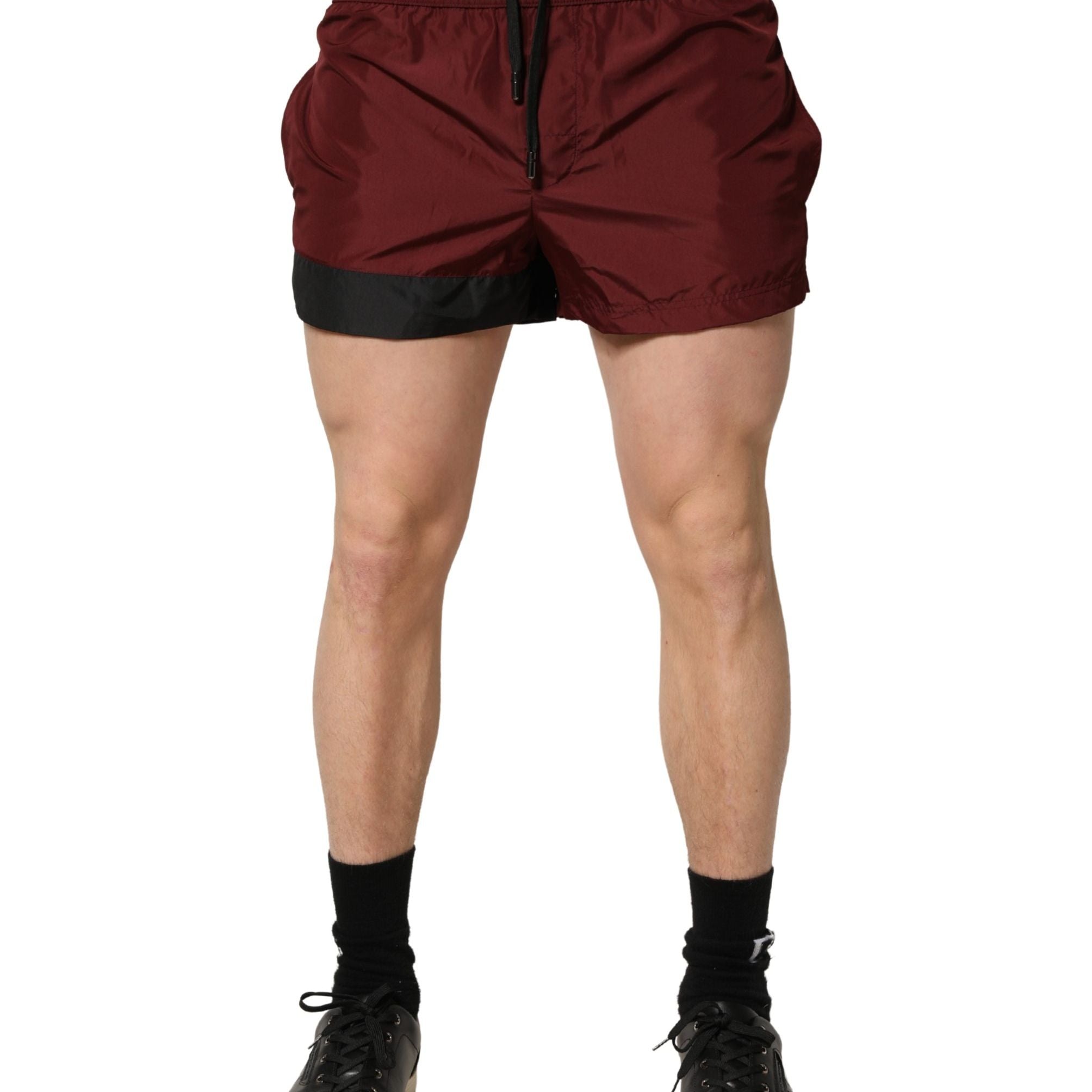 Dolce & Gabbana Maroon Polyester Drawstring Shorts Swimwear