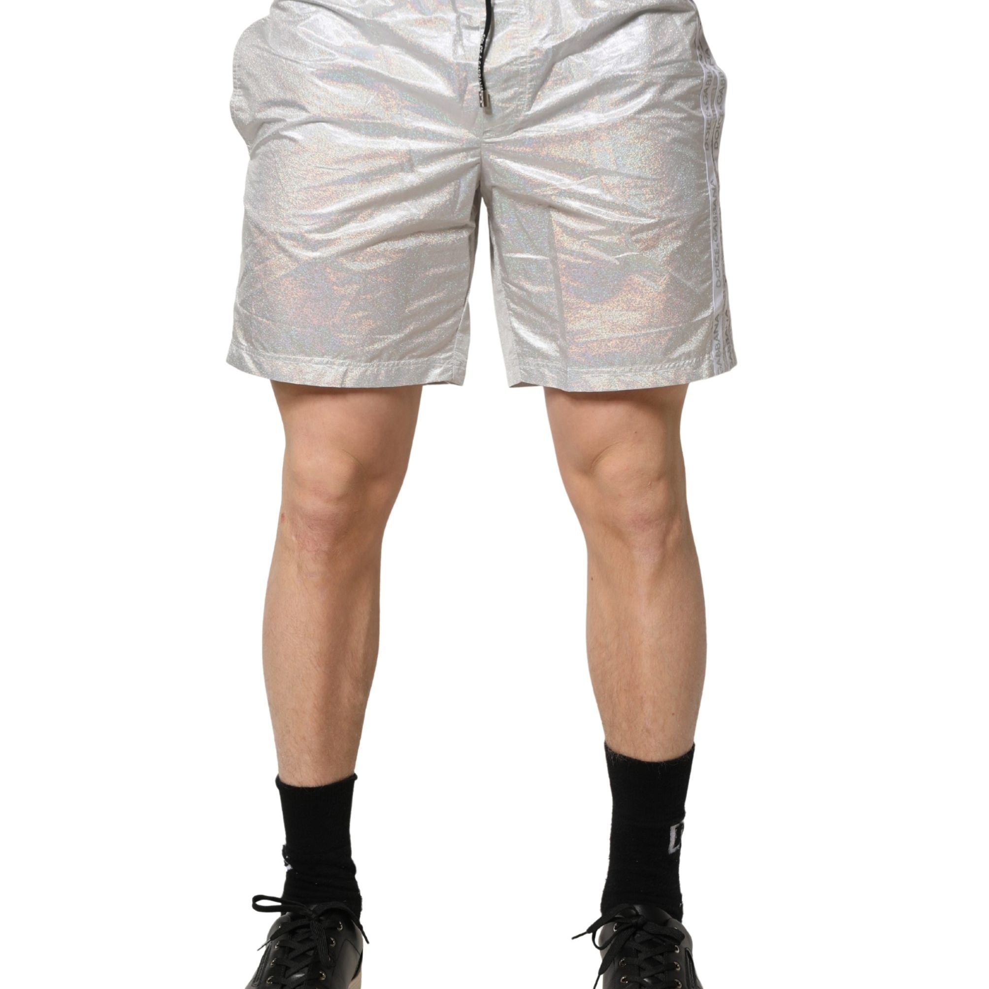 Dolce & Gabbana Silver Polyester Drawstring Men Shorts Swimwear