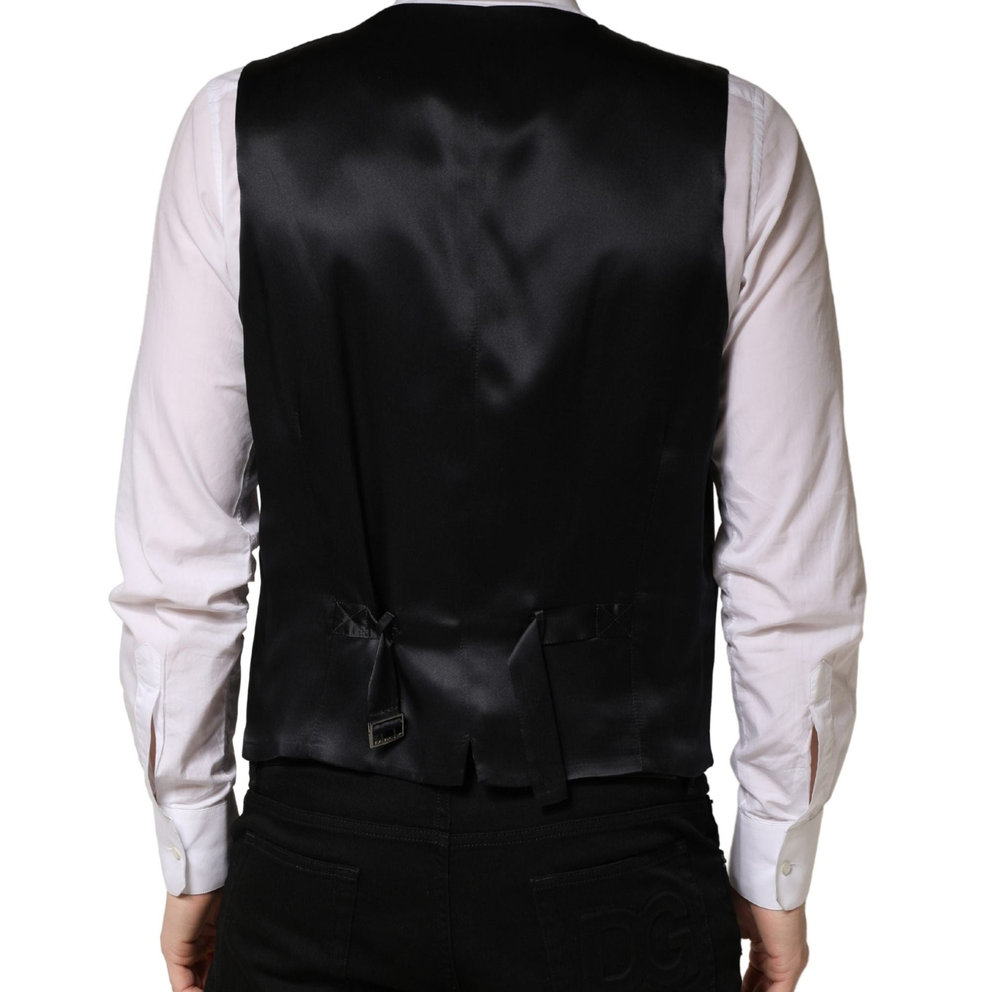 Dolce & Gabbana Black Wool Single Breasted Men Waistcoat Vest