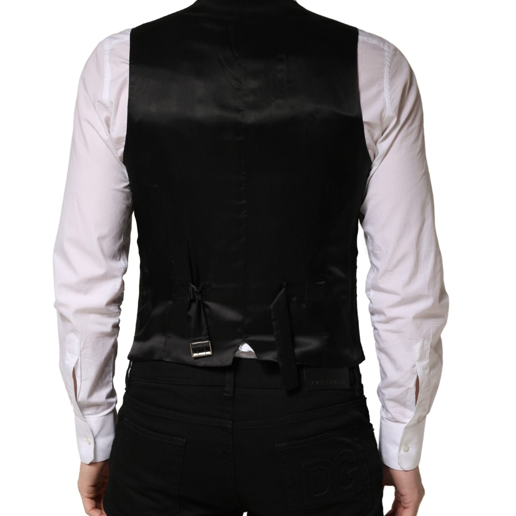 Dolce & Gabbana Black Wool Single Breasted Men Waistcoat Vest